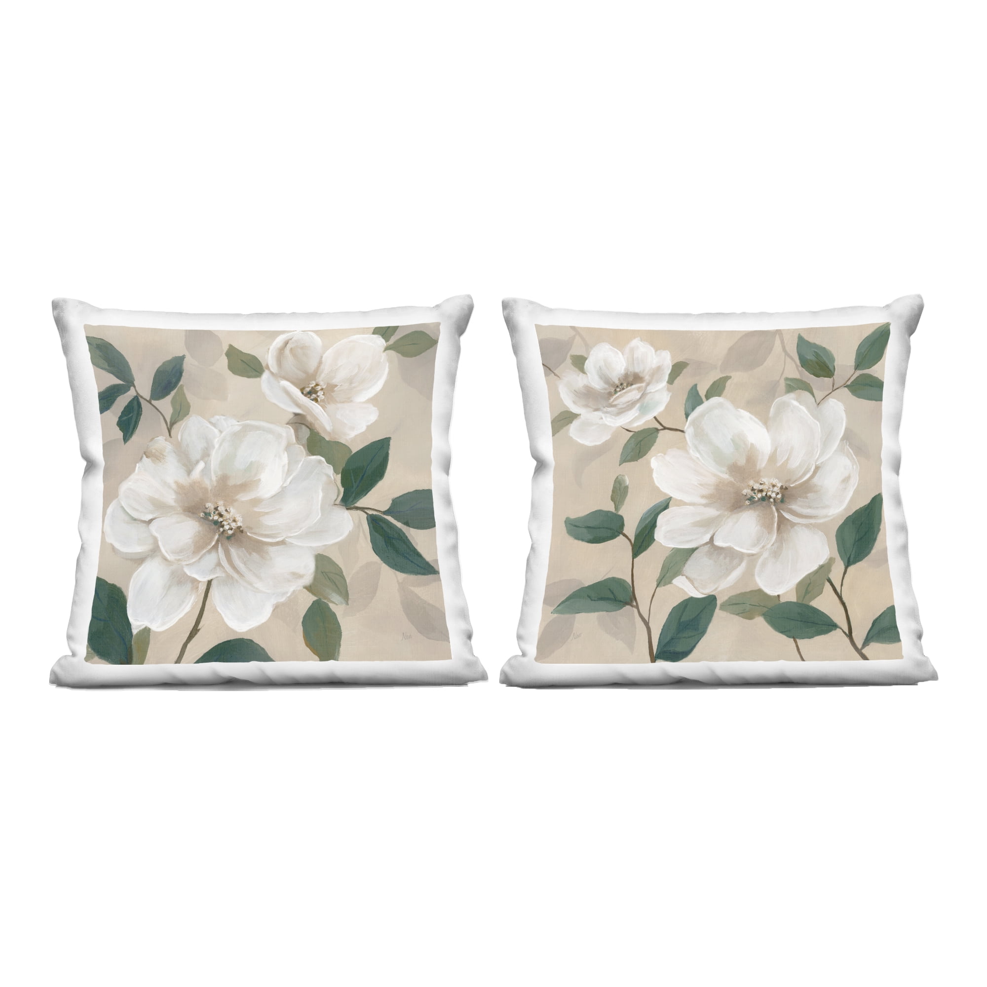 Stupell Industries Serene White Blossoms & Foliage 2 Piece Decorative Printed Throw Pillow Set, design by Nan, 18 x 7 x 18