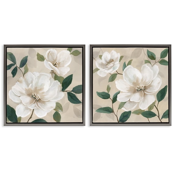 Stupell Industries Shabby Chic Serene White Blossoms & Foliage Gray 2pc Floating Frame Art Set, 25 x 25 each, by Nan