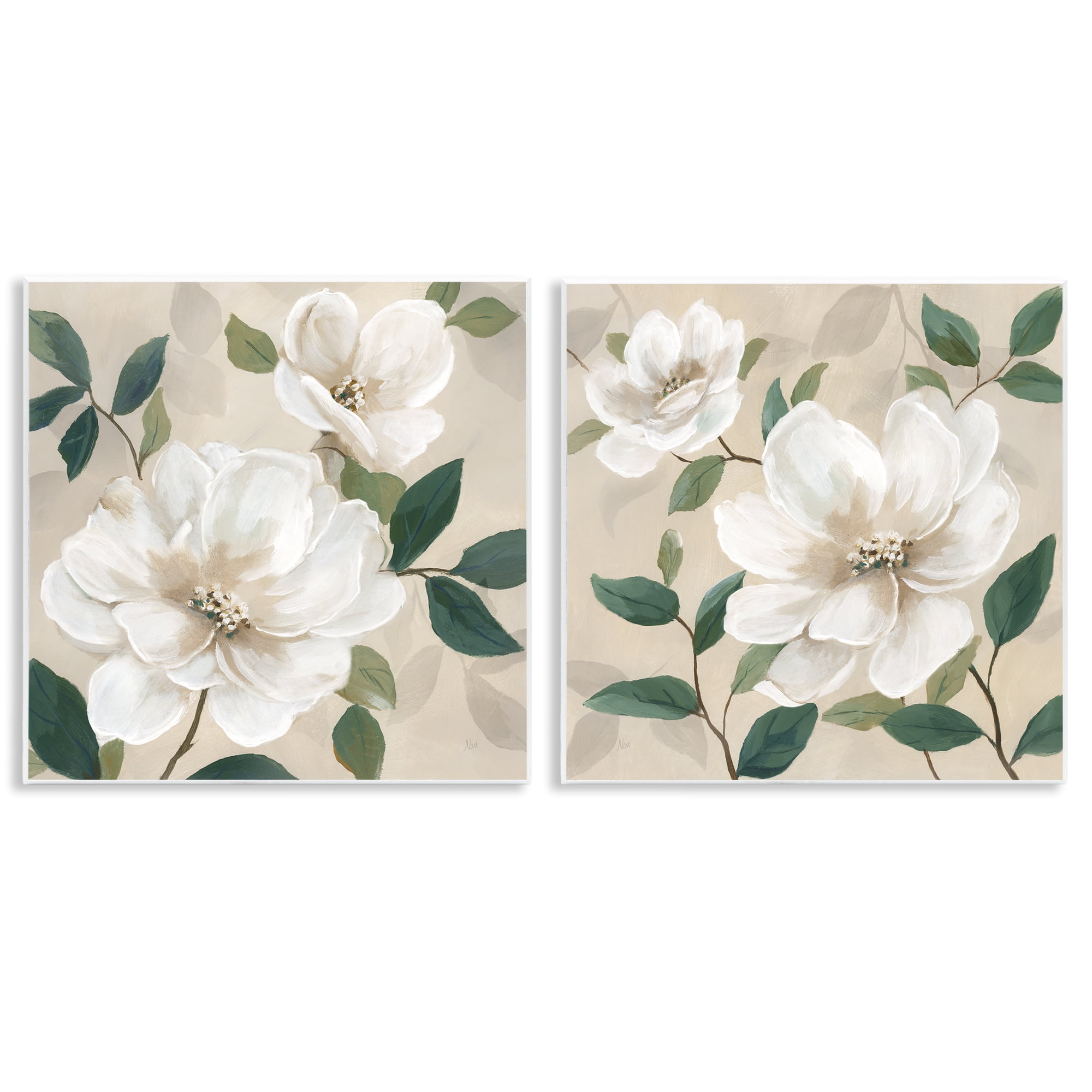 Stupell Industries Serene White Blossoms & Foliage 2 Piece Wall Plaque Art Set, design by Nan