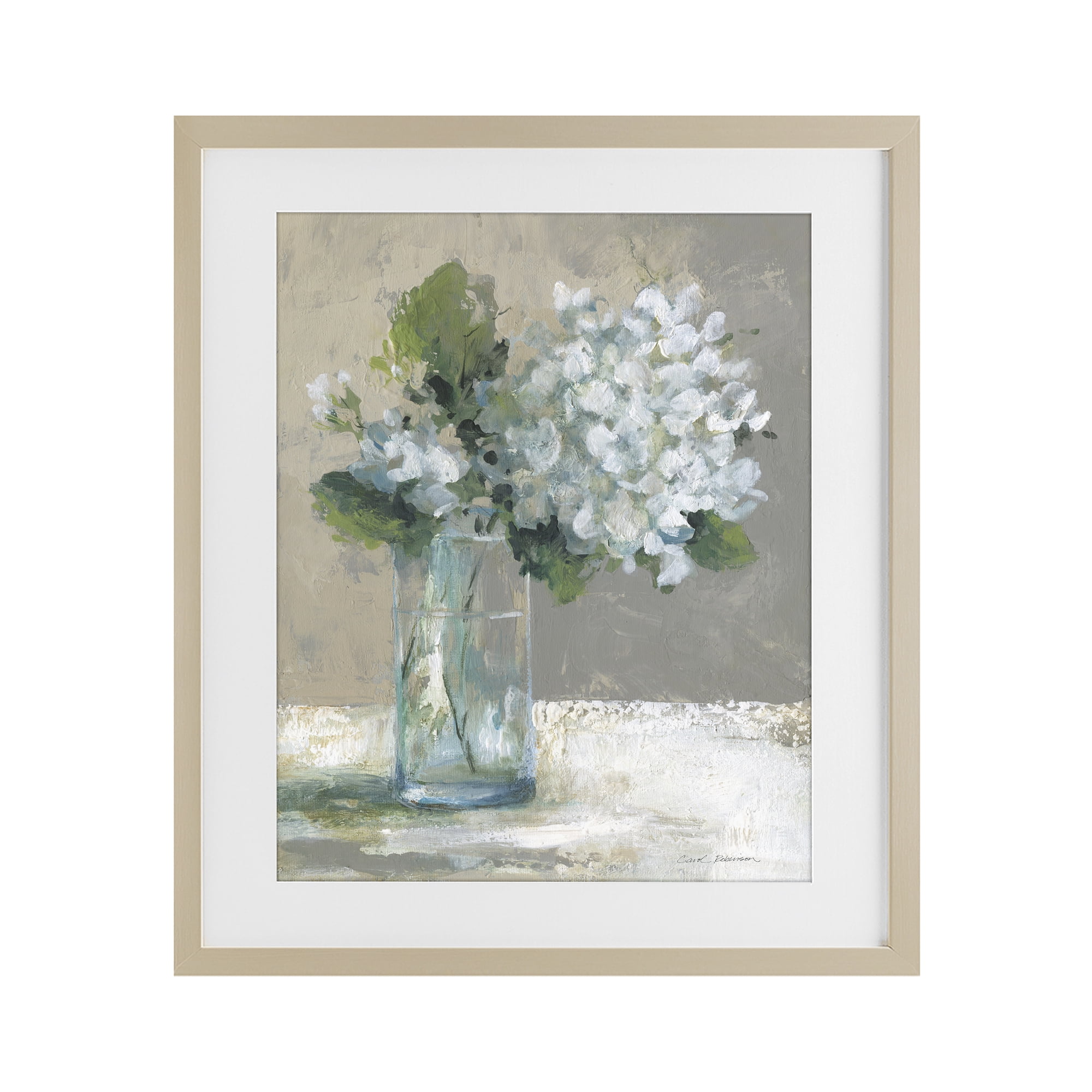 Stupell Industries Serene White Hydrangeas in Glass Birch Framed Print Under Glass, design by Carol Robinson
