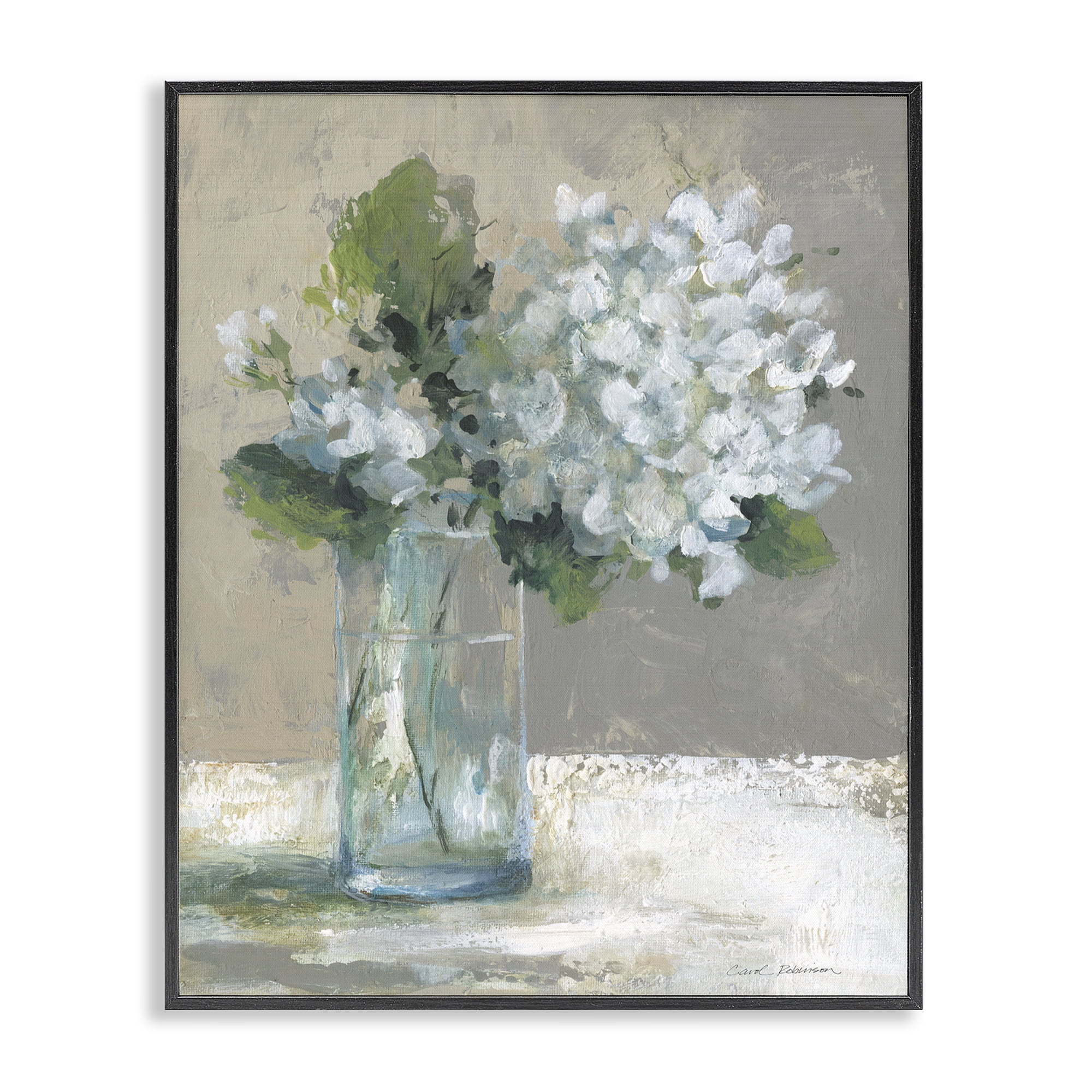 Stupell Industries Serene White Hydrangeas in Glass Black Framed Giclee Art, design by Carol Robinson