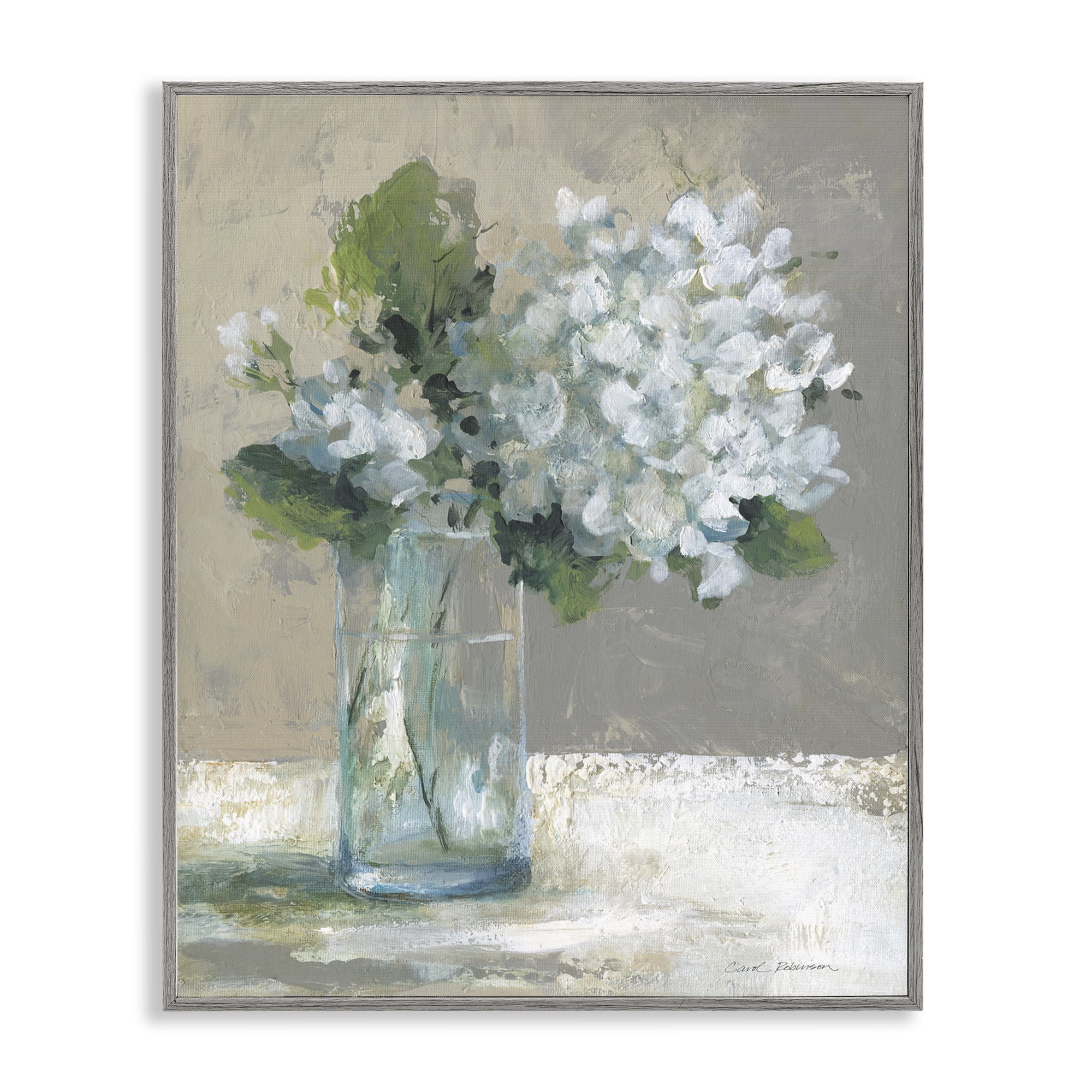 Stupell Industries Serene White Hydrangeas in Glass Gray Framed Giclee Art, design by Carol Robinson