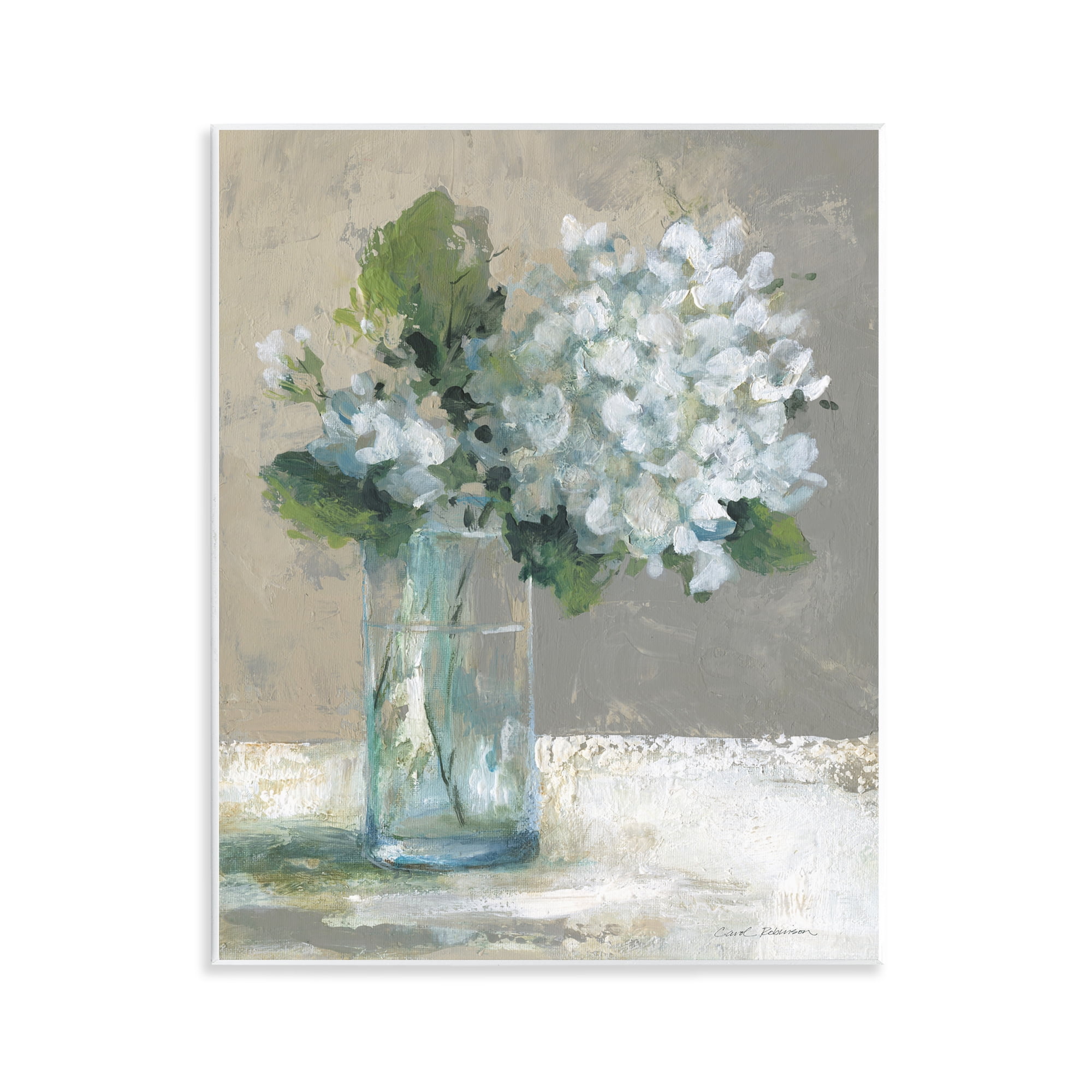 Stupell Industries Serene White Hydrangeas in Glass Wall Plaque Art, design by Carol Robinson