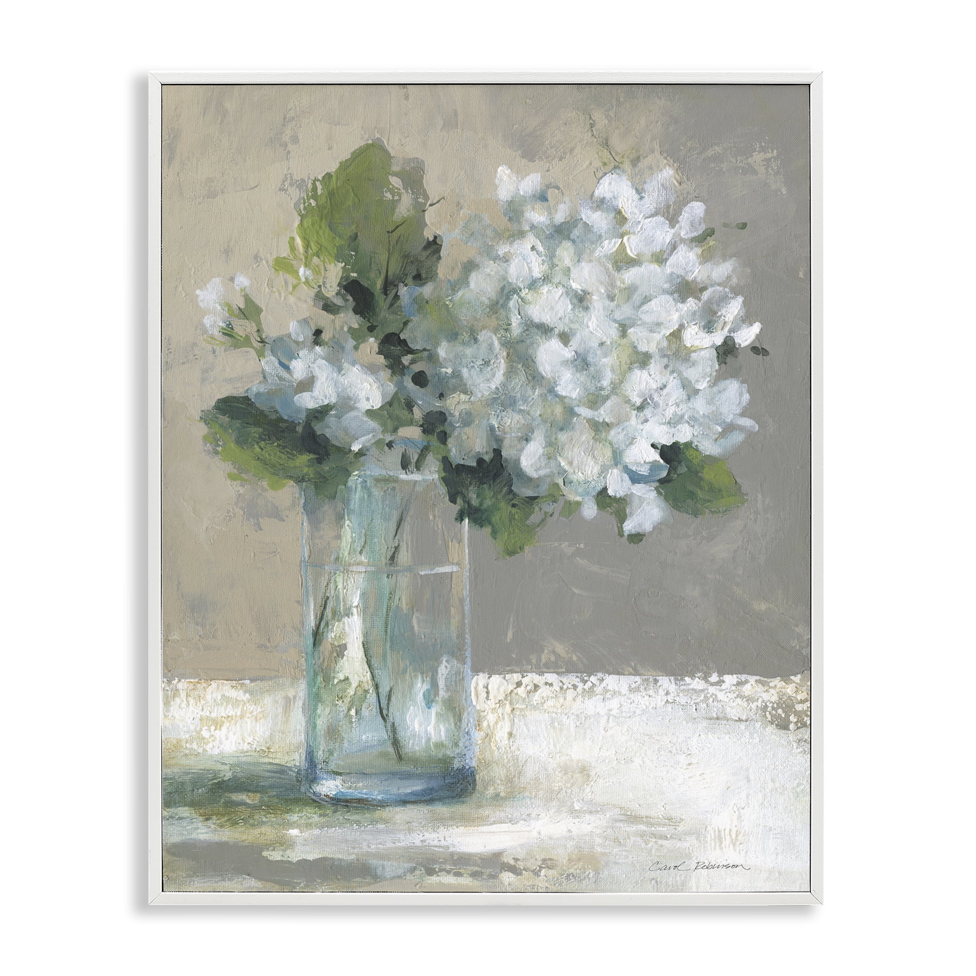 Stupell Industries Serene White Hydrangeas in Glass White Framed Giclee Art, design by Carol Robinson