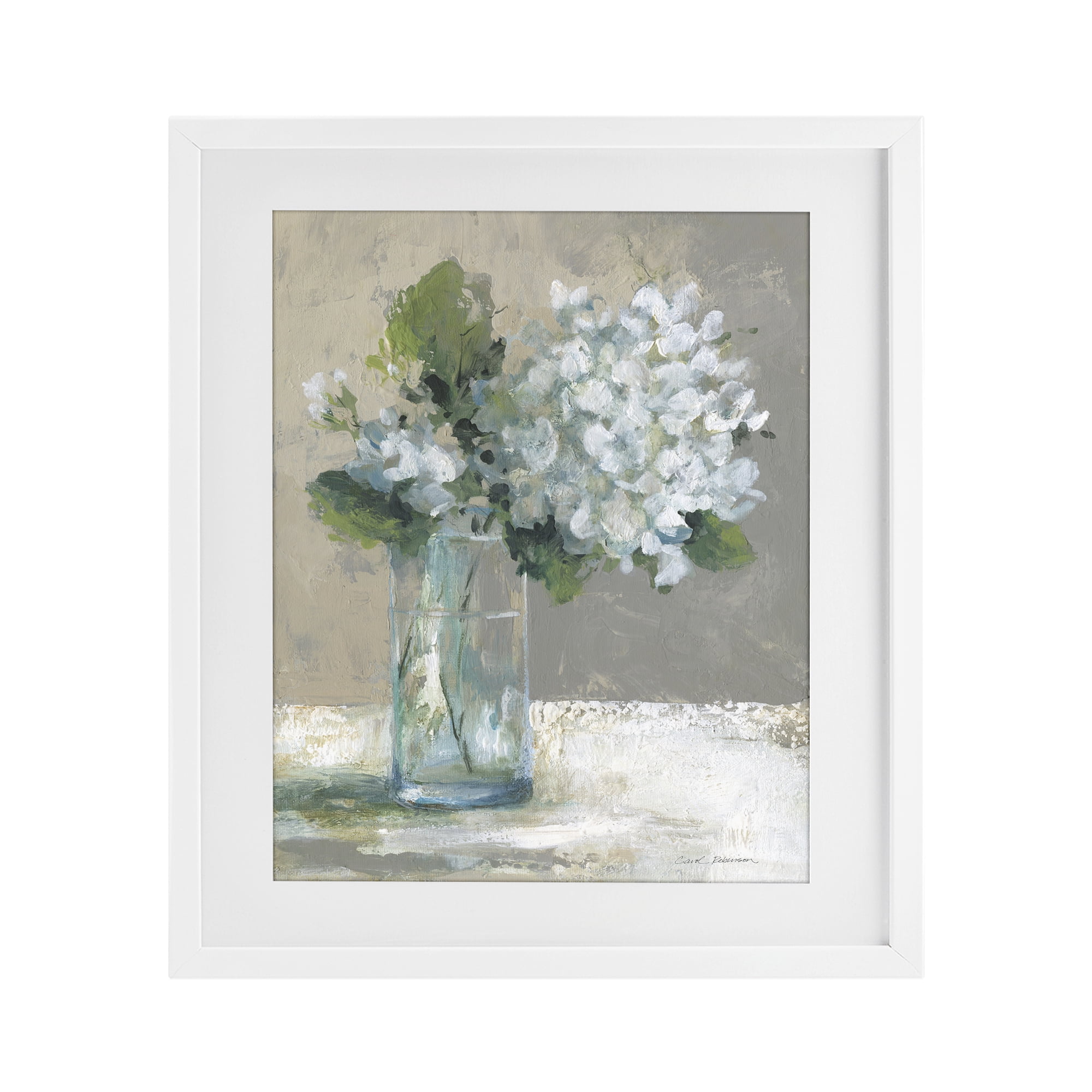 Stupell Industries Serene White Hydrangeas in Glass White Framed Print Under Glass, design by Carol Robinson
