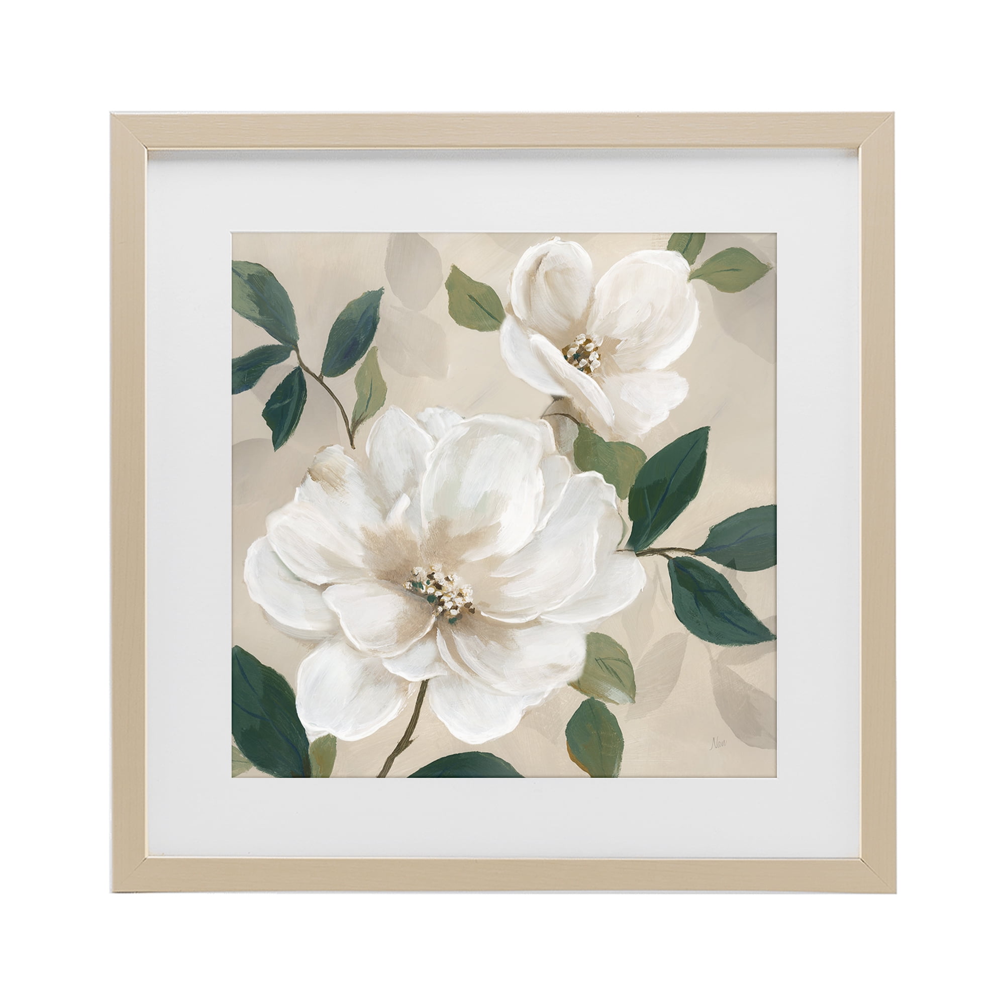 Stupell Industries Serene White Magnolia Study Birch Framed Print Under Glass, design by Nan