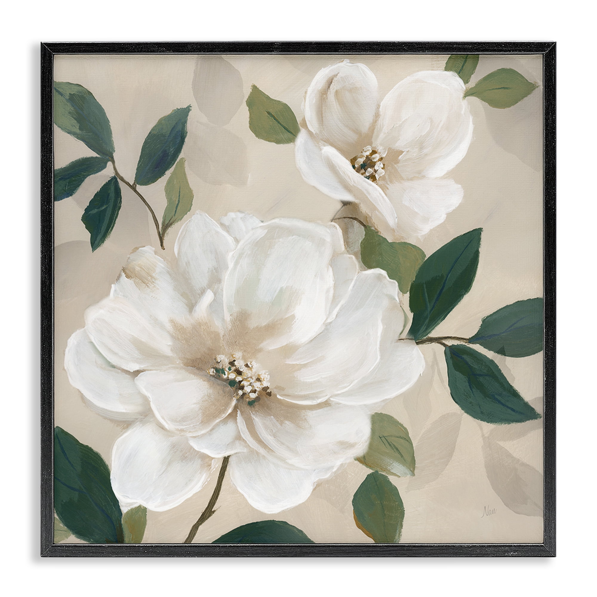 Stupell Industries Serene White Magnolia Study Black Framed Giclee Art, design by Nan