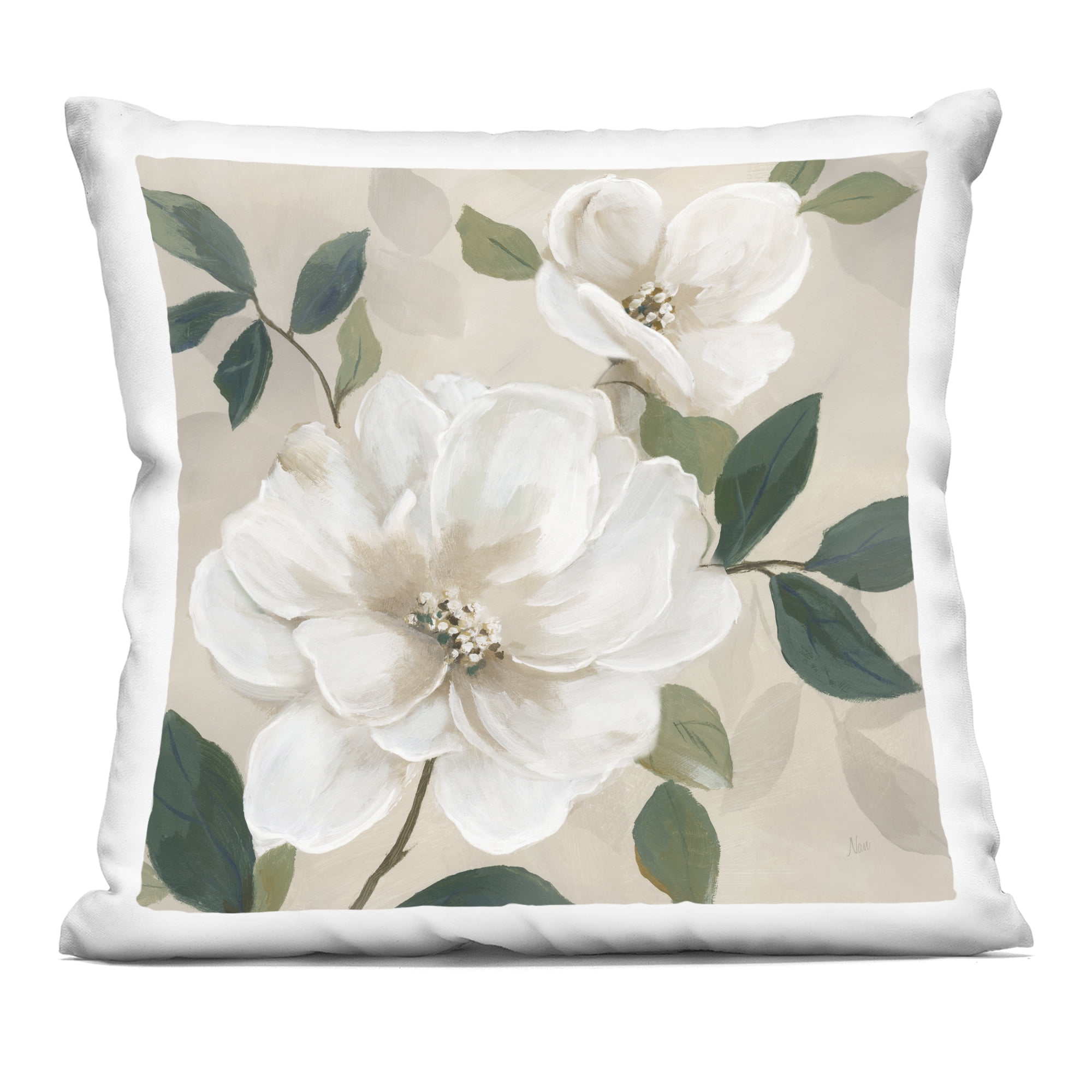 Stupell Industries Serene White Magnolia Study Decorative Printed Throw Pillow, design by Nan, 18 x 7 x 18
