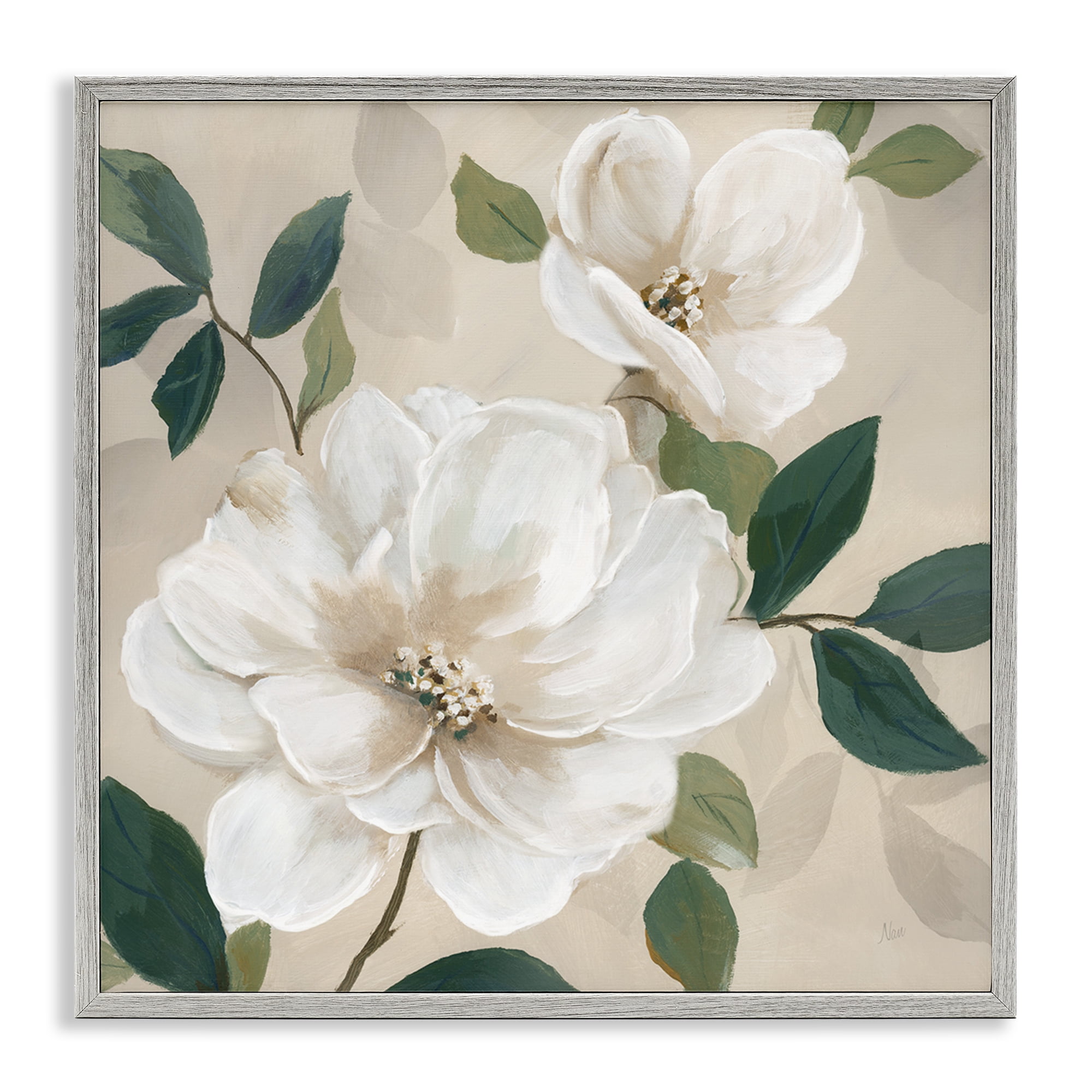 Stupell Industries Serene White Magnolia Study Gray Framed Giclee Art, design by Nan