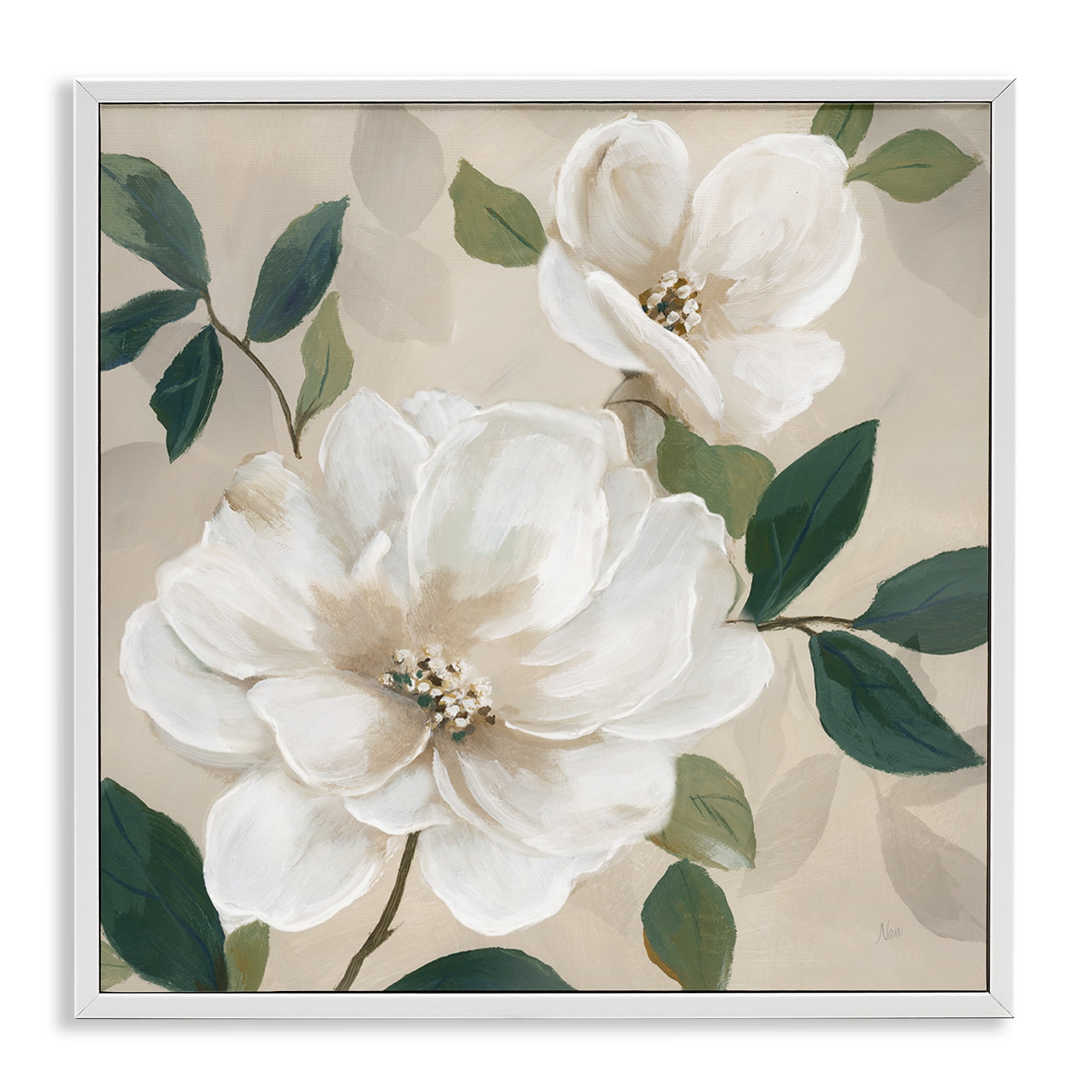 Stupell Industries Serene White Magnolia Study White Framed Giclee Art, design by Nan