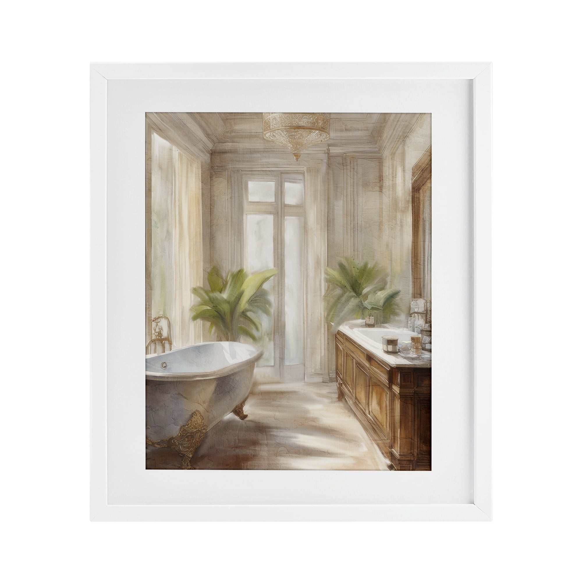 Stupell Industries Serenity Bath Bathroom Painting White Framed Print Under Glass design by Kim Allen, 21 x 17