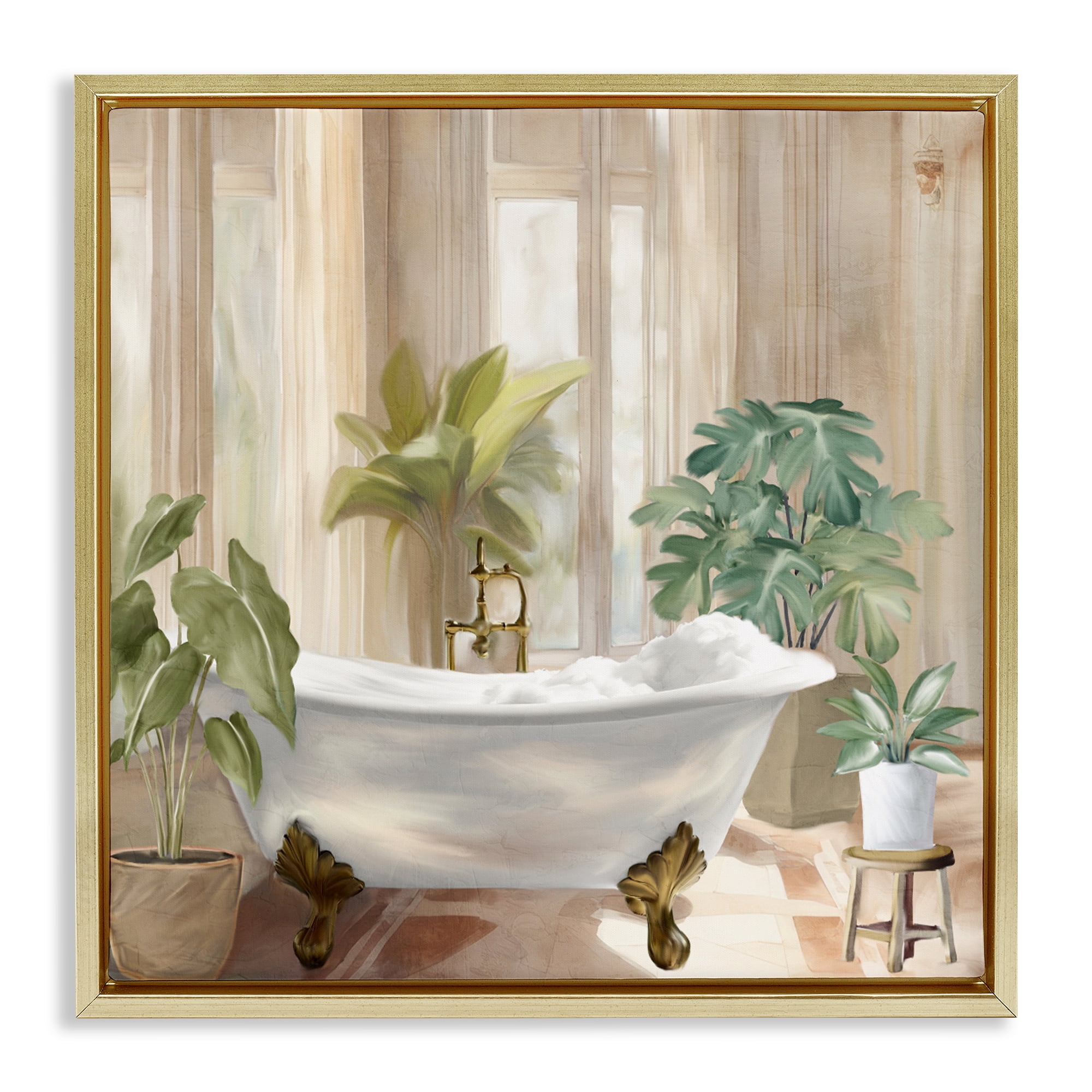 Stupell Industries Serenity Bathroom Plants Gold Framed Floater Canvas Wall Art, design by Kim Allen