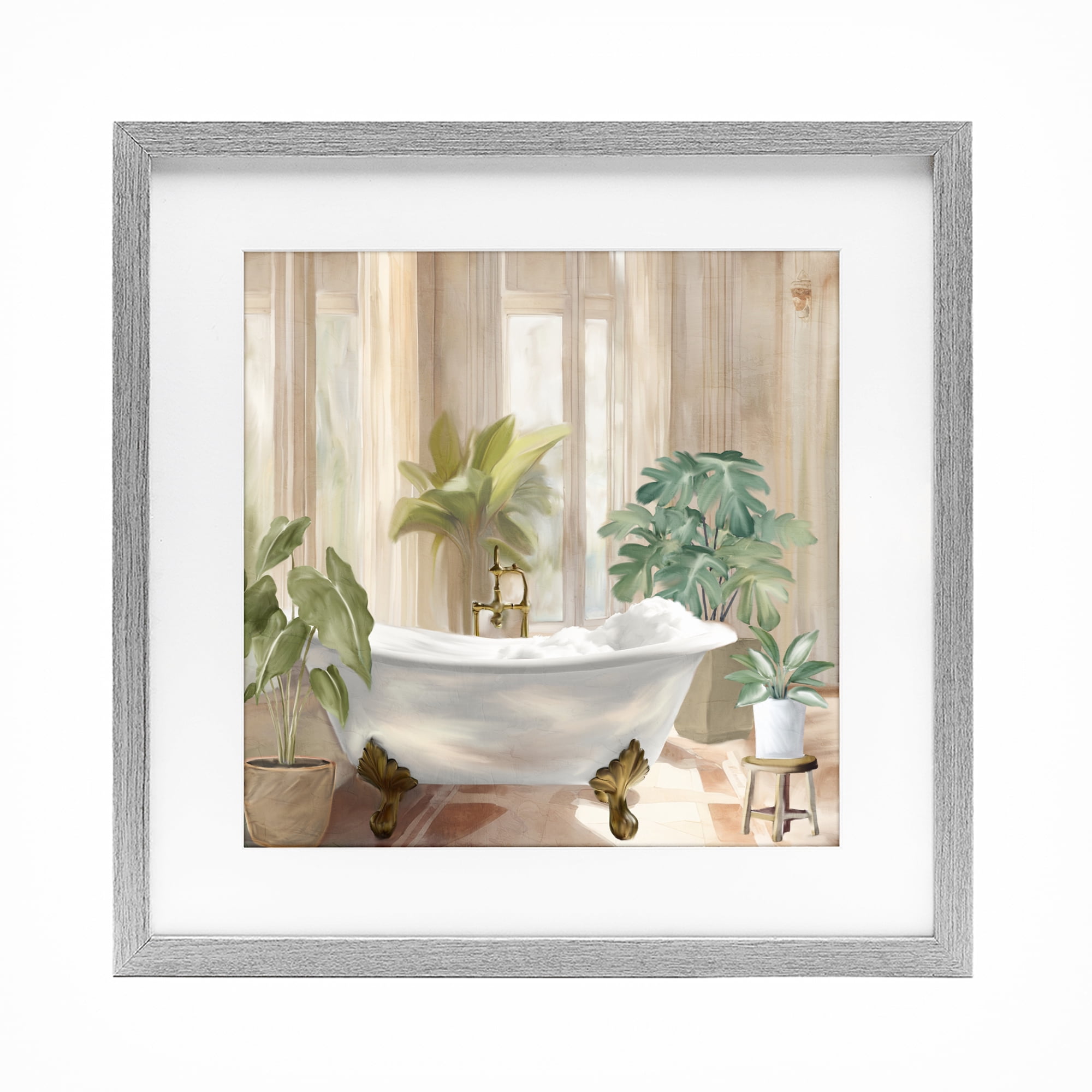 Stupell Industries Serenity Bathroom Plants Gray Framed Print Under Glass, design by Kim Allen