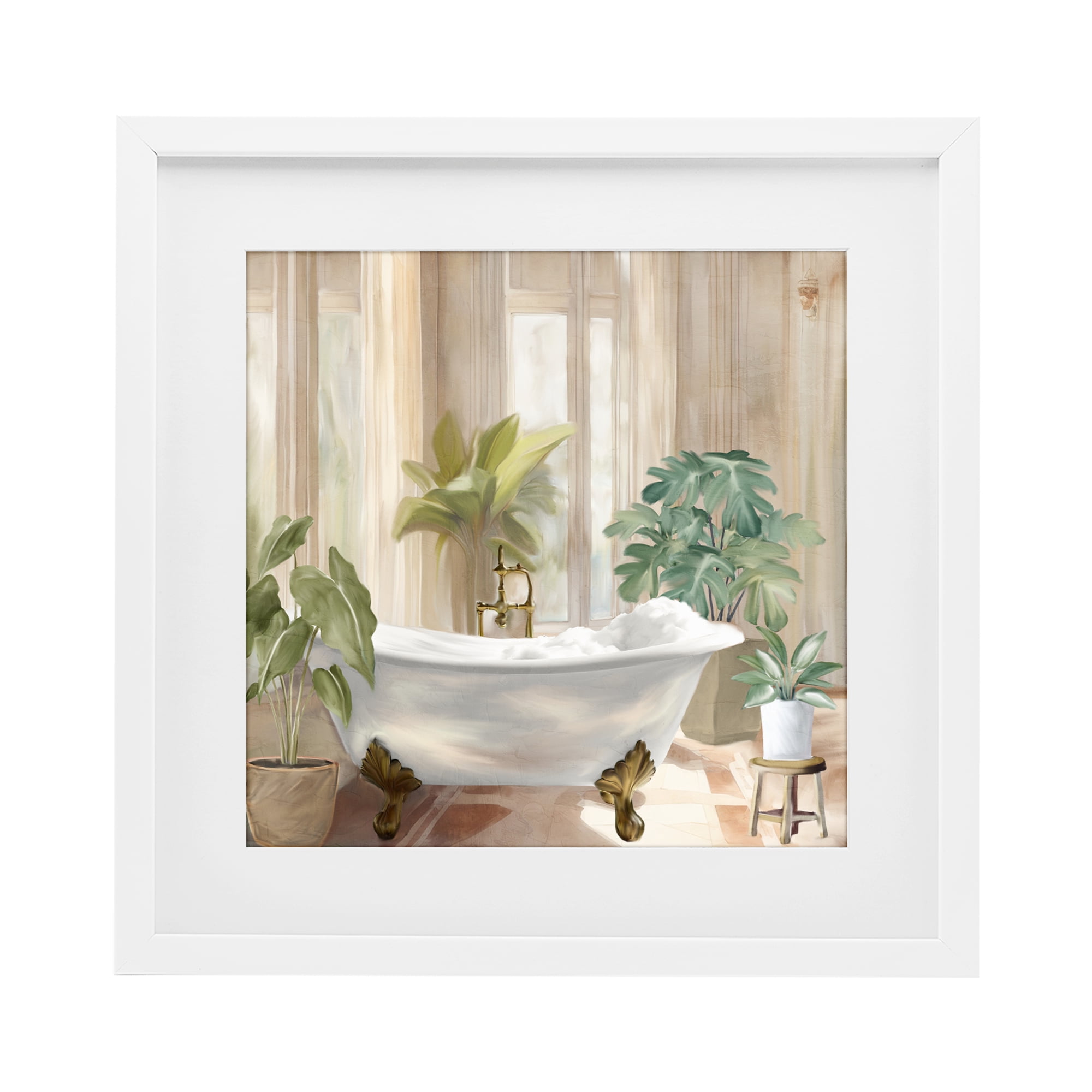 Stupell Industries Serenity Bathroom Plants White Framed Print Under Glass, design by Kim Allen