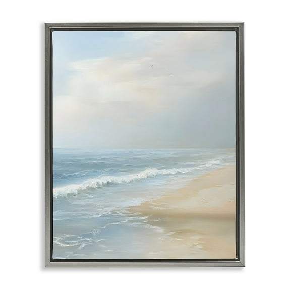 Stupell Industries Serenity Beach View Landscape & Nature Painting Gray Floater Framed Canvas Art Print Wall Art, 17 x 21