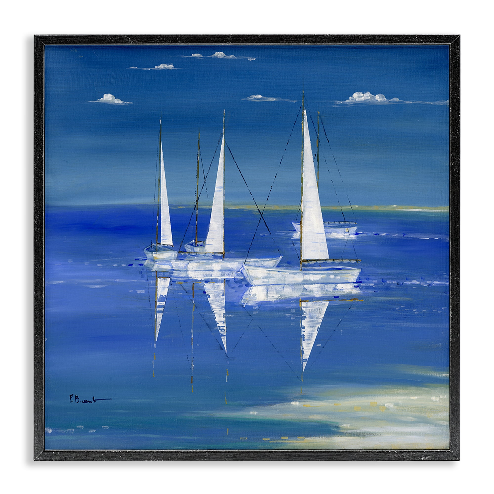 Stupell Industries Serenity Sailboats Reflected on Water Black Framed Giclee Art, design by Paul Brent