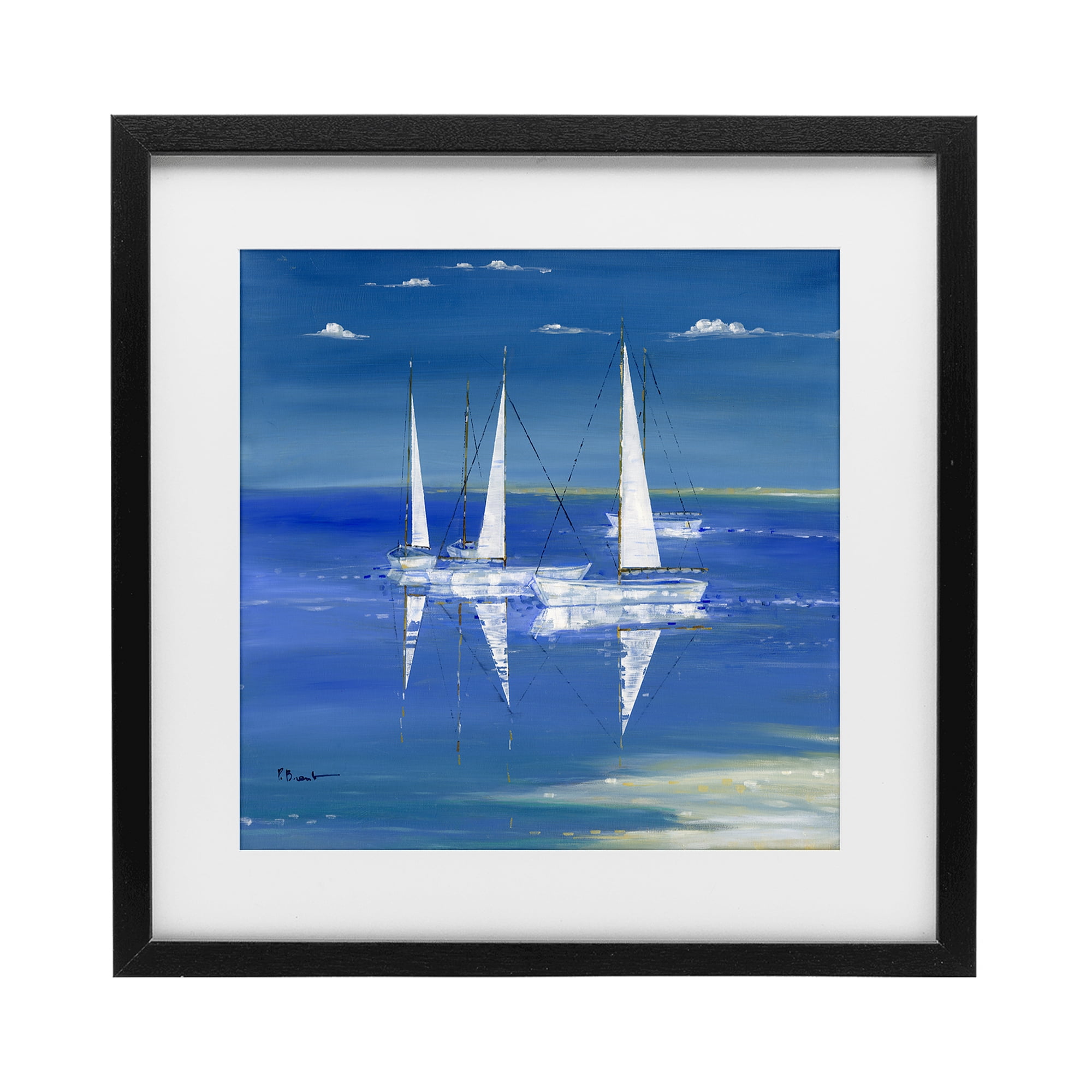 Stupell Industries Serenity Sailboats Reflected on Water Black Framed Print Under Glass, design by Paul Brent