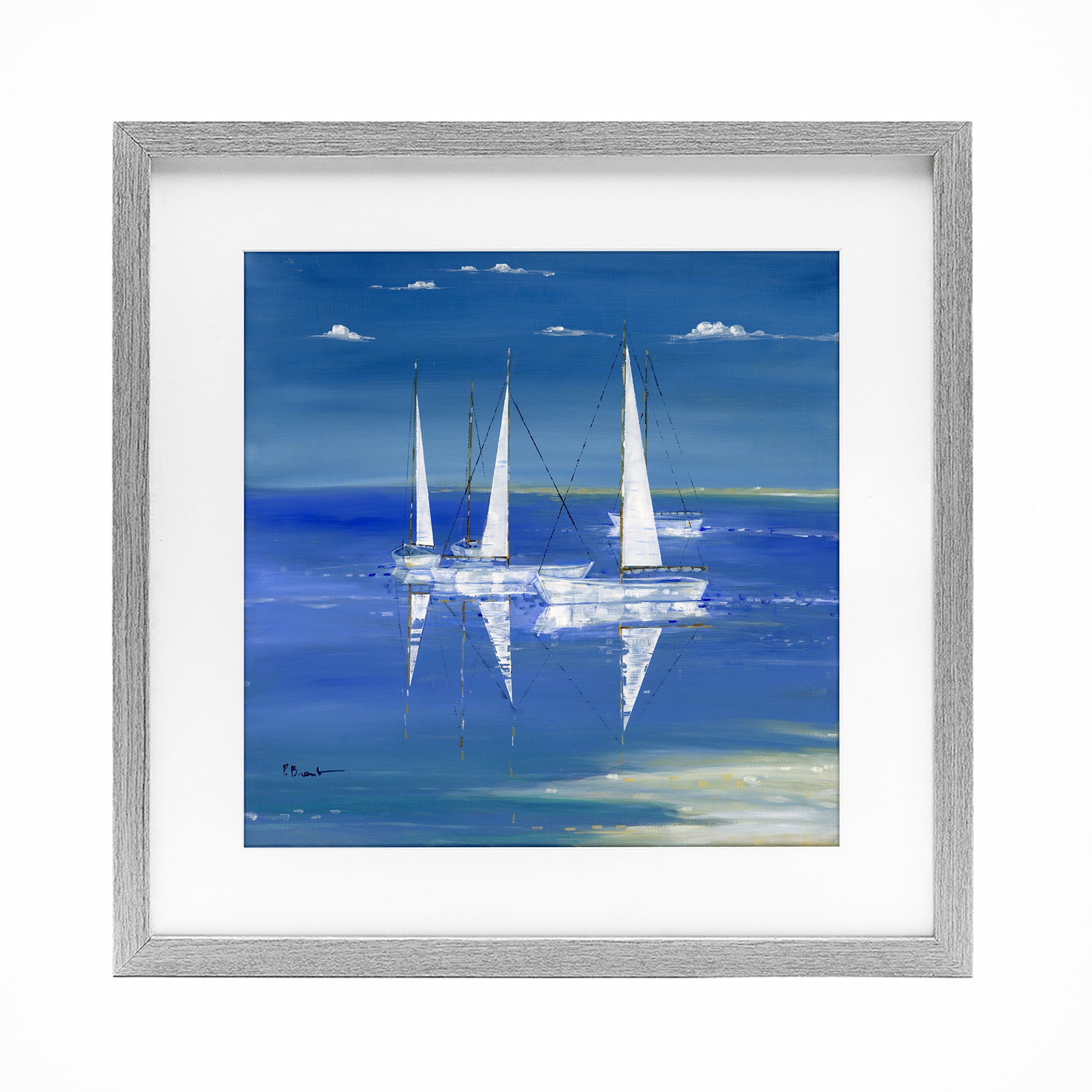 Stupell Industries Serenity Sailboats Reflected on Water Gray Framed Print Under Glass, design by Paul Brent
