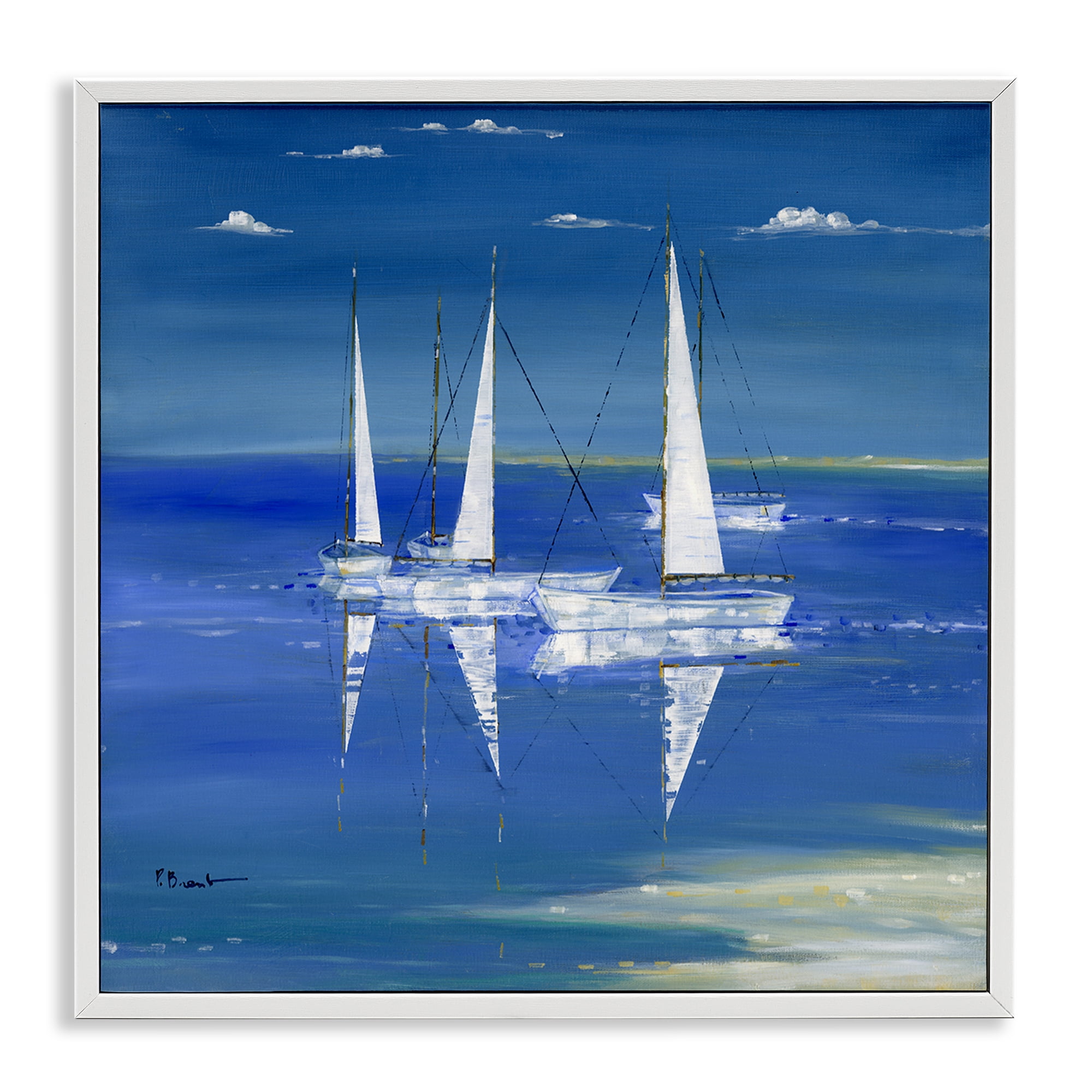 Stupell Industries Serenity Sailboats Reflected on Water White Framed Giclee Art, design by Paul Brent