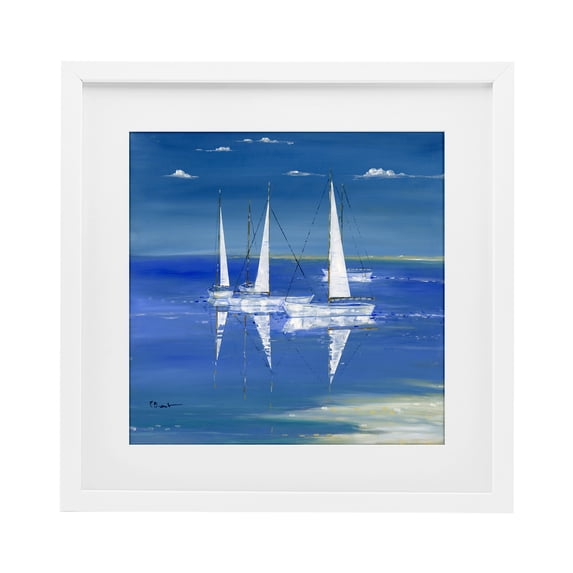 Stupell Industries Rustic Lodge Serenity Sailboats Reflected on Water White Framed Print Under Glass, 16 x 16, by Paul Brent