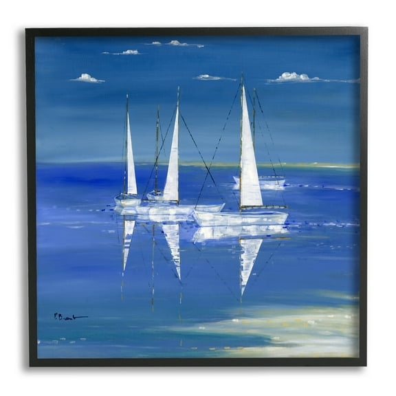 Stupell Industries Serenity Sailboats Vivid Blue Ocean Painting Black Framed Art Print Wall Art, Design by Paul Brent