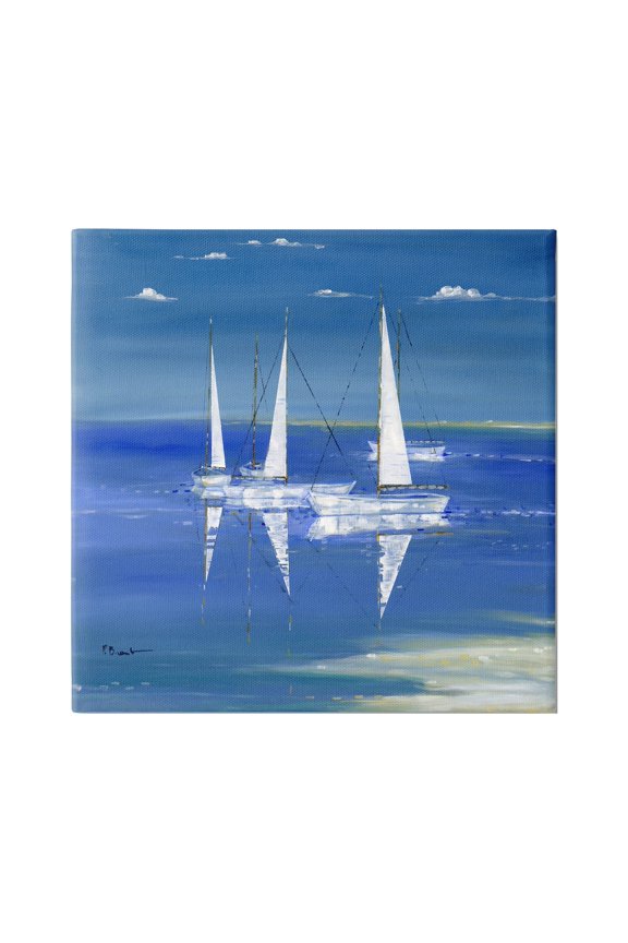 Industries Serenity Sailboats Vivid Blue Ocean Painting Gallery Wrapped Canvas Print Wall Art, Design by Paul Brent
