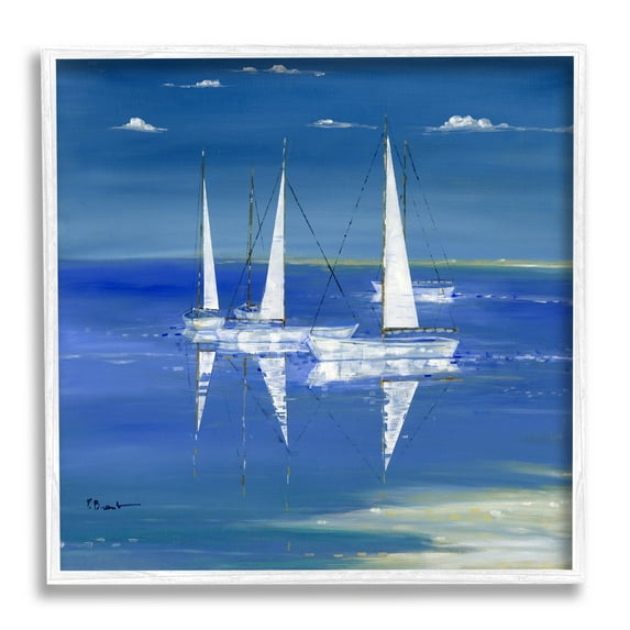 Stupell Industries Serenity Sailboats Vivid Blue Ocean Painting White Framed Art Print Wall Art, Design by Paul Brent