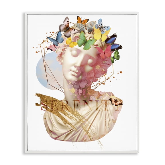 Stupell Industries Serenity Statue Collage Abstract Painting White Framed Art Print Wall Art, 16 x 20
