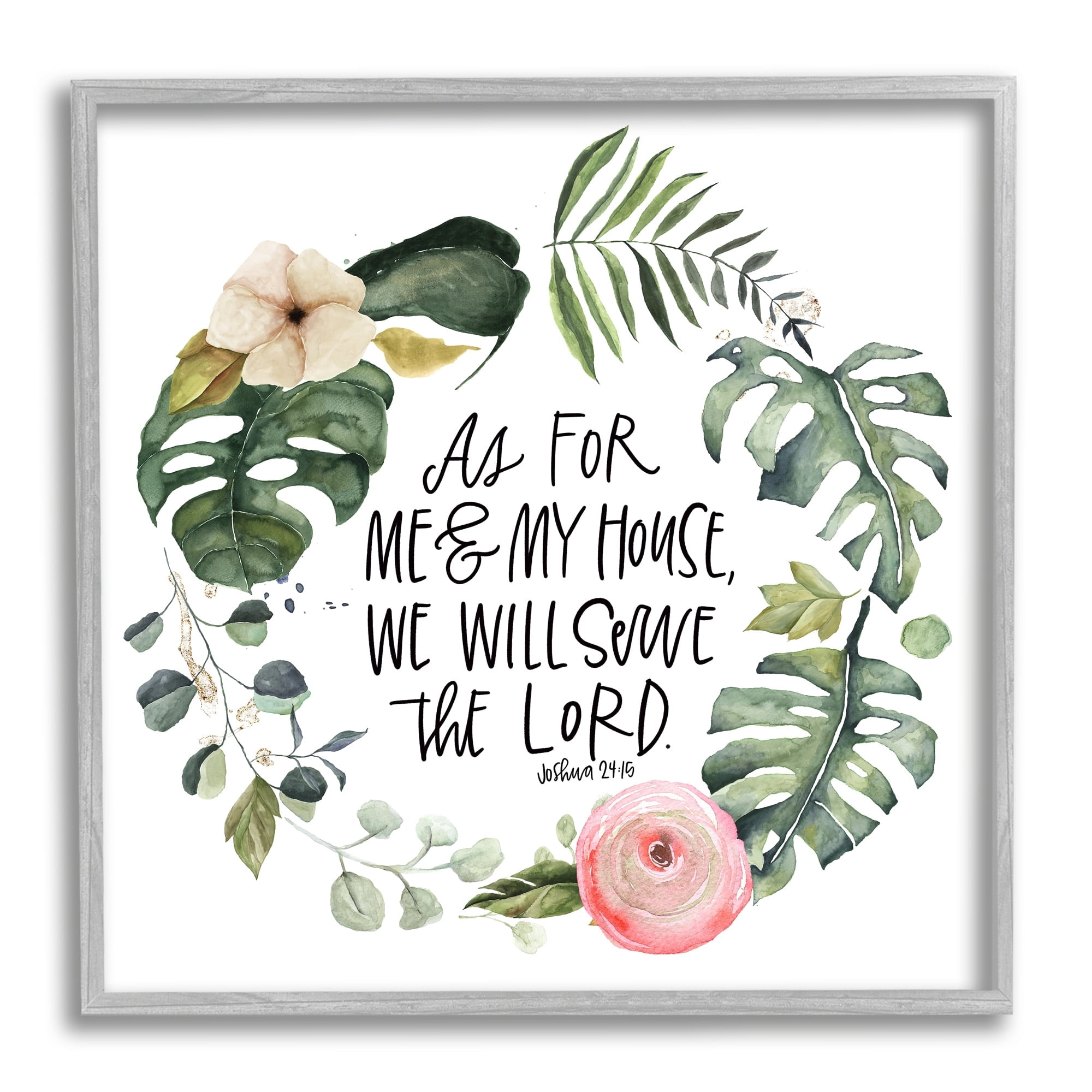 Stupell Industries Serve the Lord Joshua 24:15 Tropical Palm Wreathe, 17 x 17, Design by Valerie Weiners