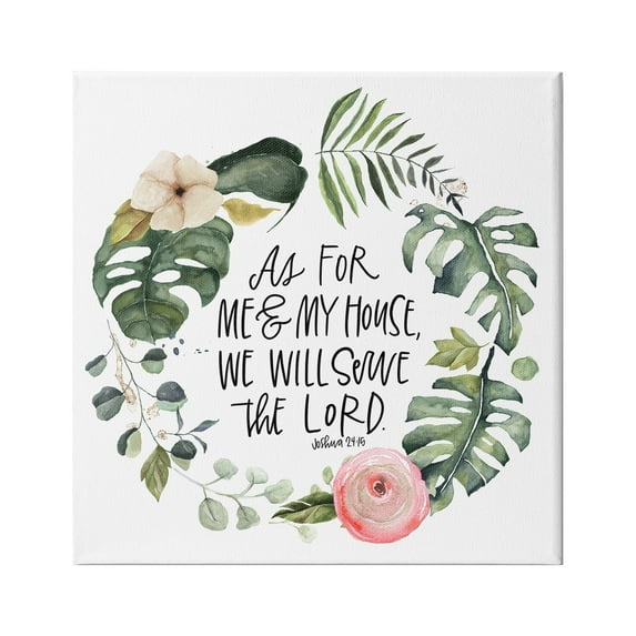 Stupell Industries Serve the Lord Joshua 24:15 Tropical Palm Wreathe, 17 x 17, Design by Valerie Weiners