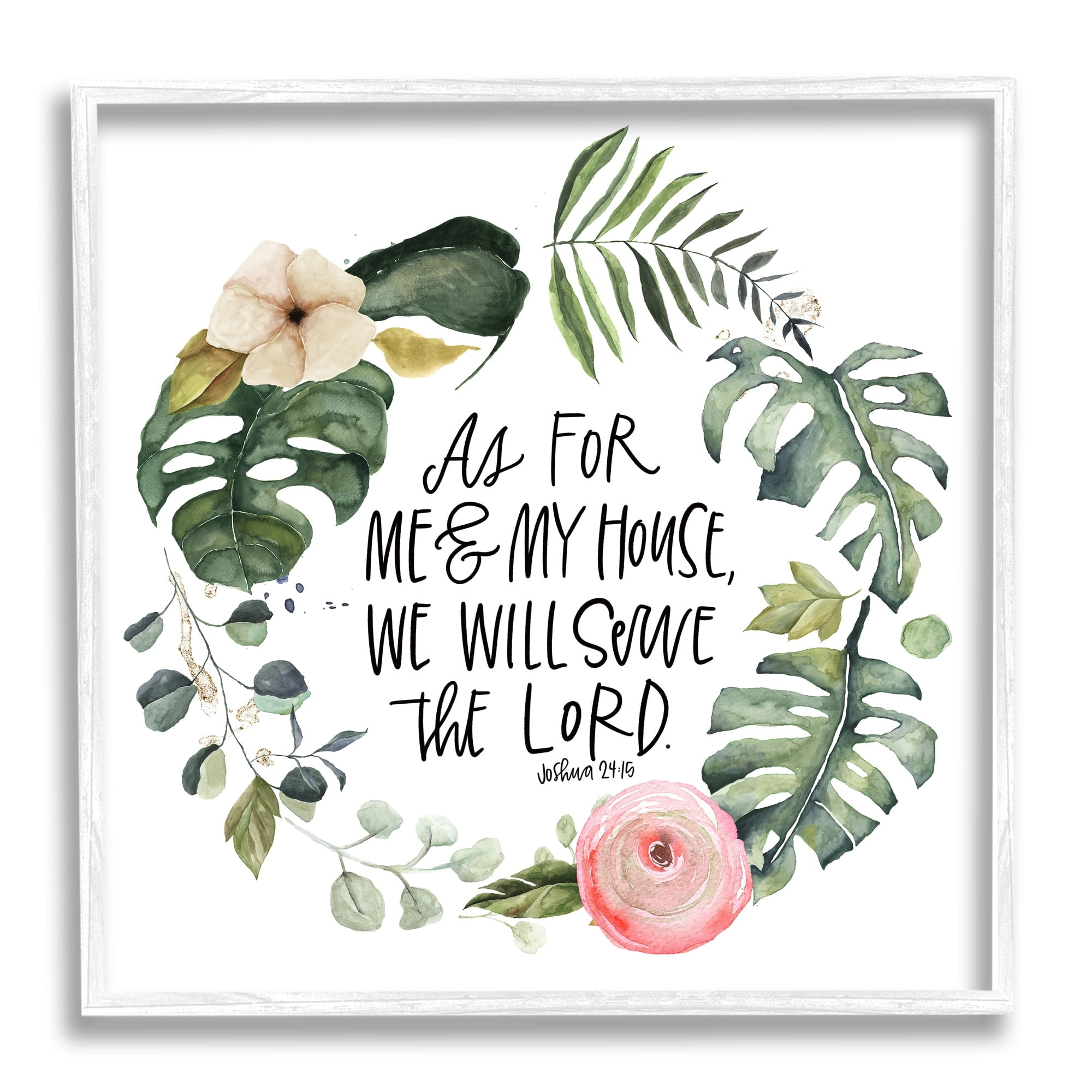 Stupell Industries Serve the Lord Joshua 24:15 Tropical Palm Wreathe, 24 x 24, Design by Valerie Weiners