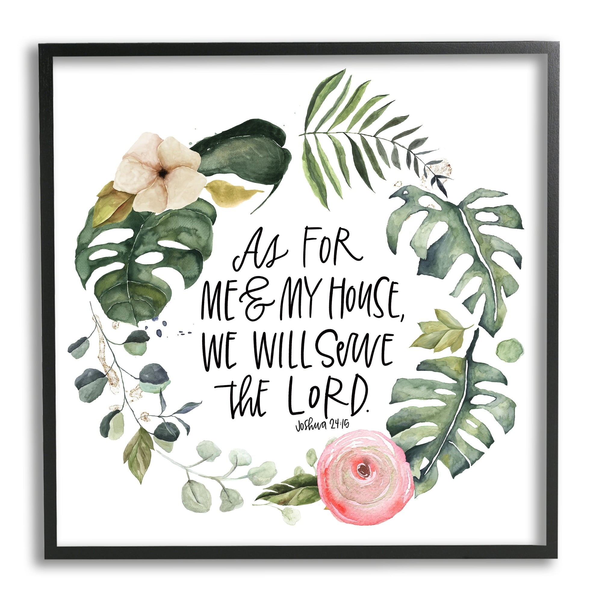 Stupell Industries Serve the Lord Joshua 24:15 Tropical Palm Wreathe, 24 x 24, Design by Valerie Weiners
