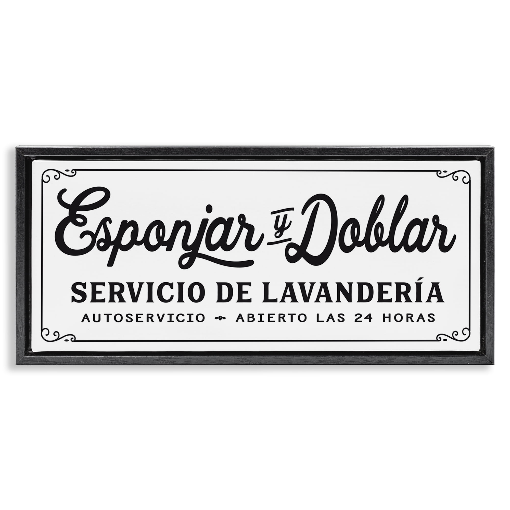 Stupell Industries Servicio De Lavandería Bath & Laundry Painting Black Floater Framed Art Print Wall Art, 25 x 11