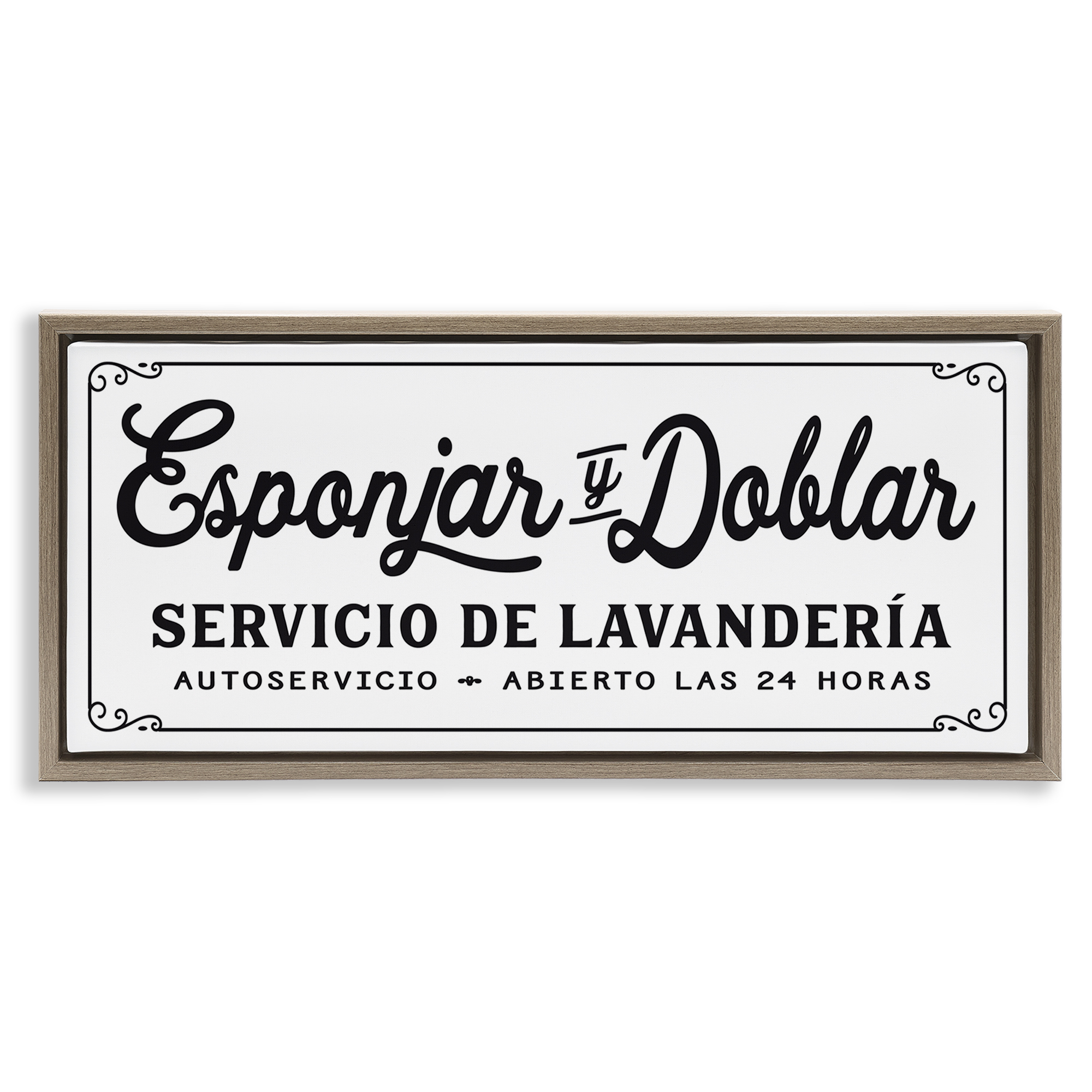 Stupell Industries Servicio De Lavandería Bath & Laundry Painting Brown Floater Framed Art Print Wall Art, 25 x 11
