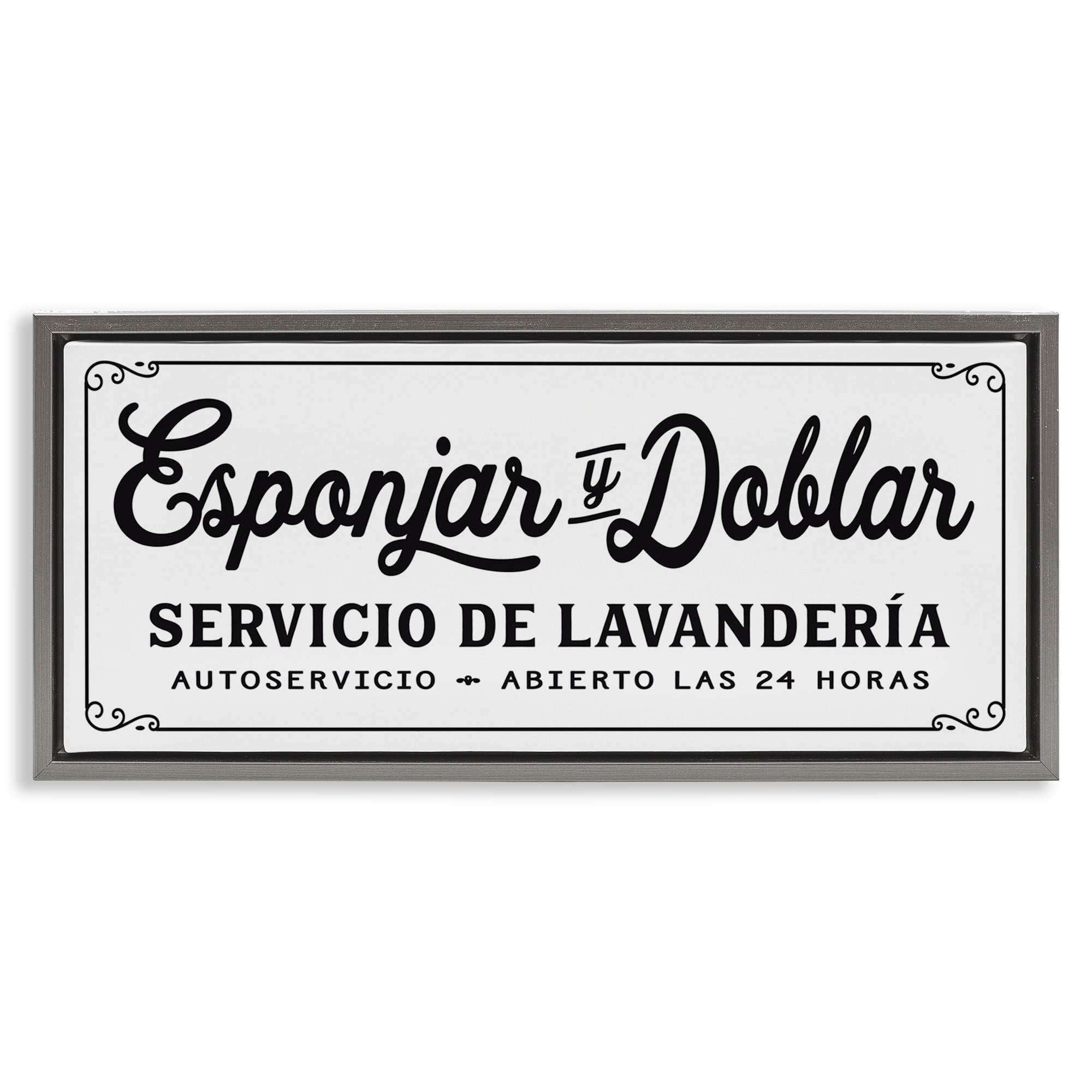 Stupell Industries Servicio De Lavandería Bath & Laundry Painting Gray Floater Framed Art Print Wall Art, 31 x 14