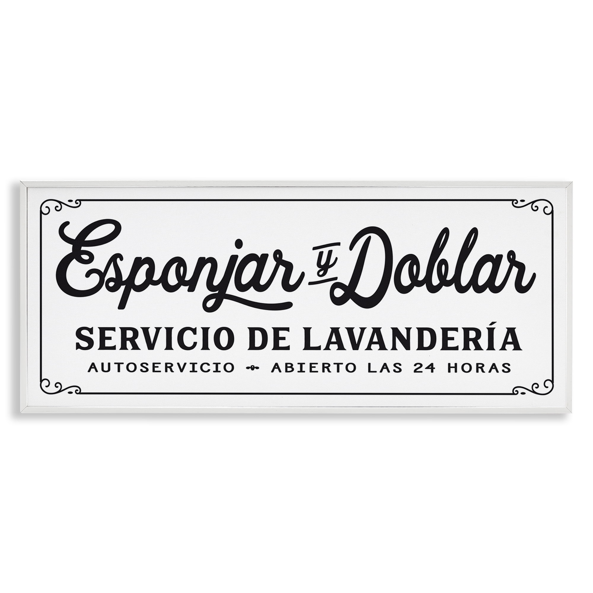 Stupell Industries Servicio De Lavandería Bath & Laundry Painting White Framed Art Print Wall Art, 24 x 10
