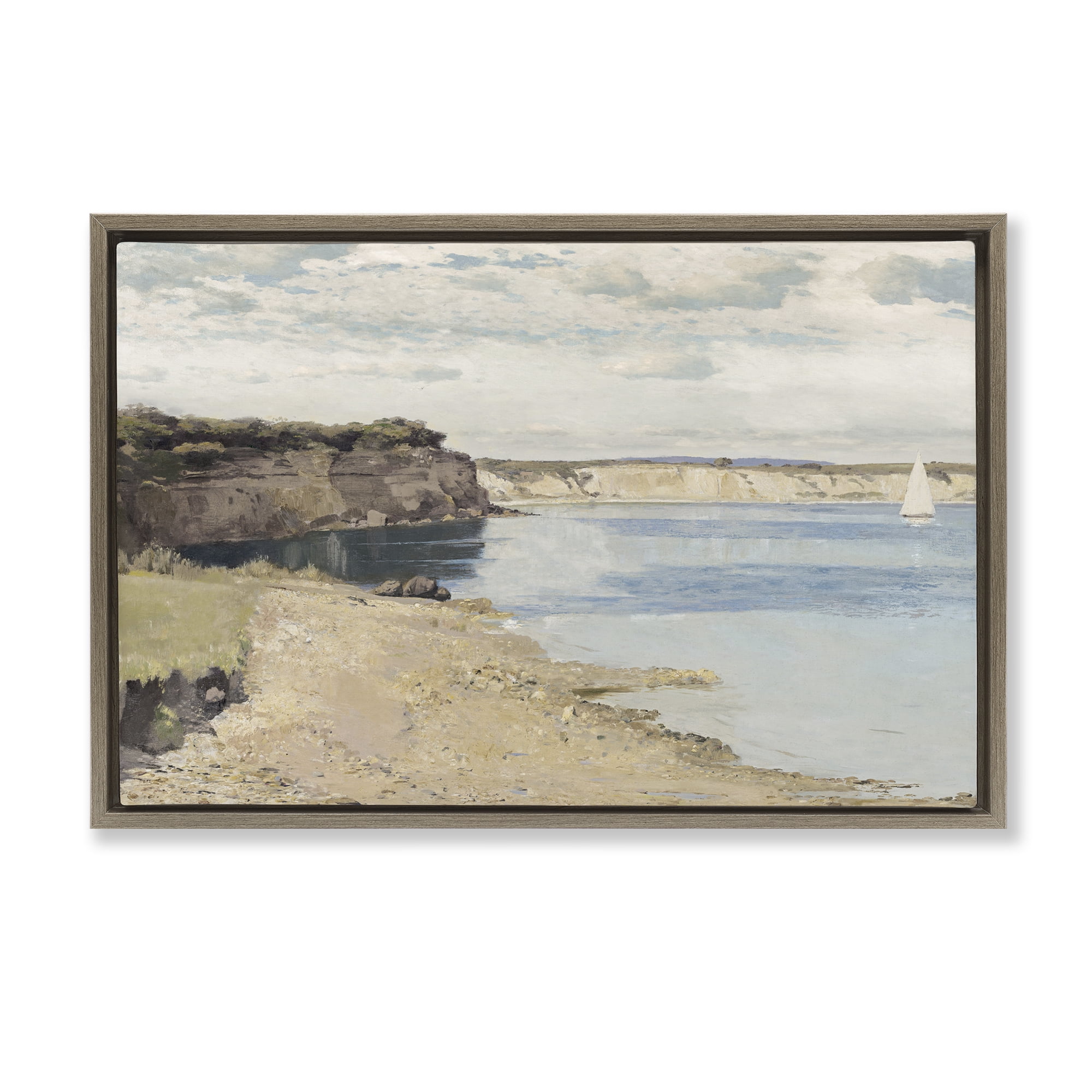 Stupell Industries Set Sail Peaceful Cove Brown Framed Floater Canvas Wall Art, design by Christy McKee