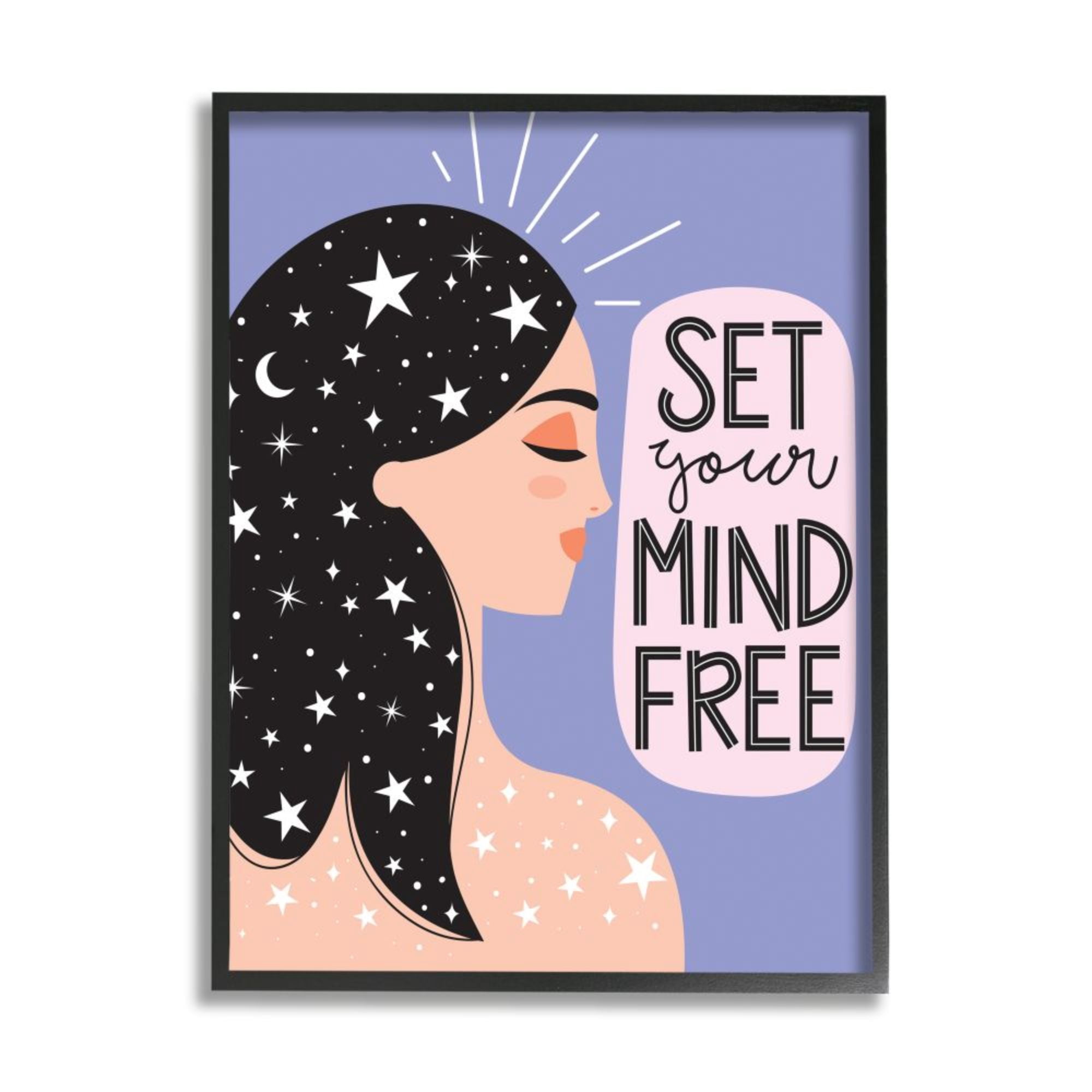 Stupell Industries Set Your Mind Free Phrase Female Astrological Constellations Design by Ilis Avilés, 24" x 30", Black Framed