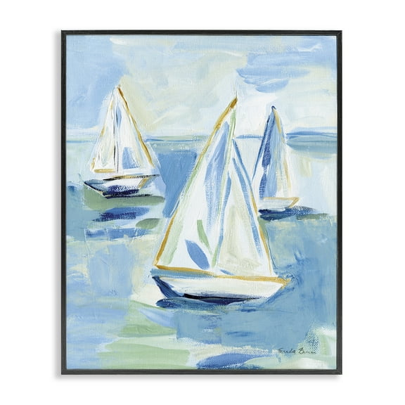 Stupell Industries Setting Sail Fleet Transportation Painting Black Framed Art Print Wall Art, 11 x 14