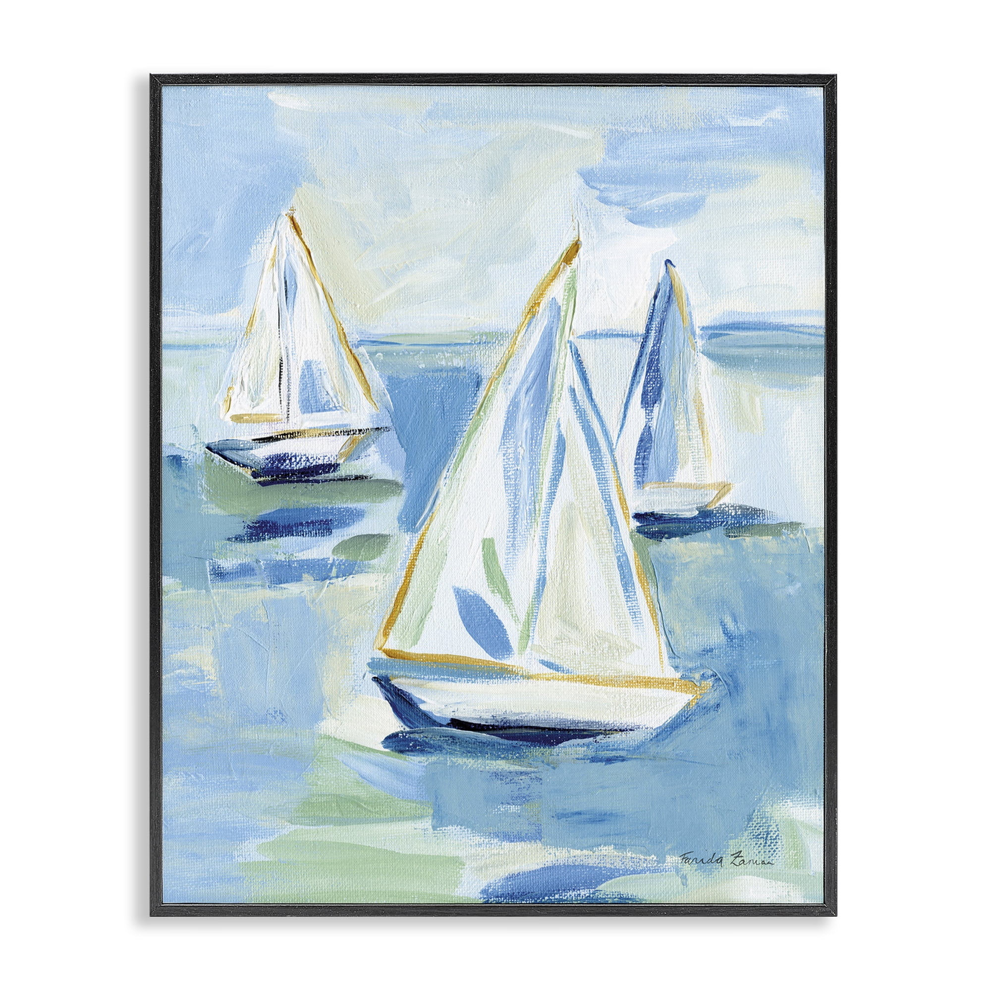 Stupell Industries Setting Sail Fleet Transportation Painting Black Framed Art Print Wall Art, 24 x 30