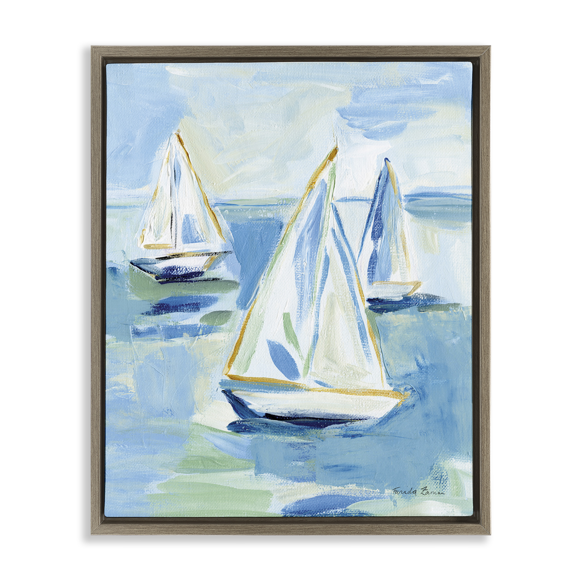 Stupell Industries Setting Sail Fleet Transportation Painting Brown Floater Framed Canvas Art Print Wall Art, 17 x 21