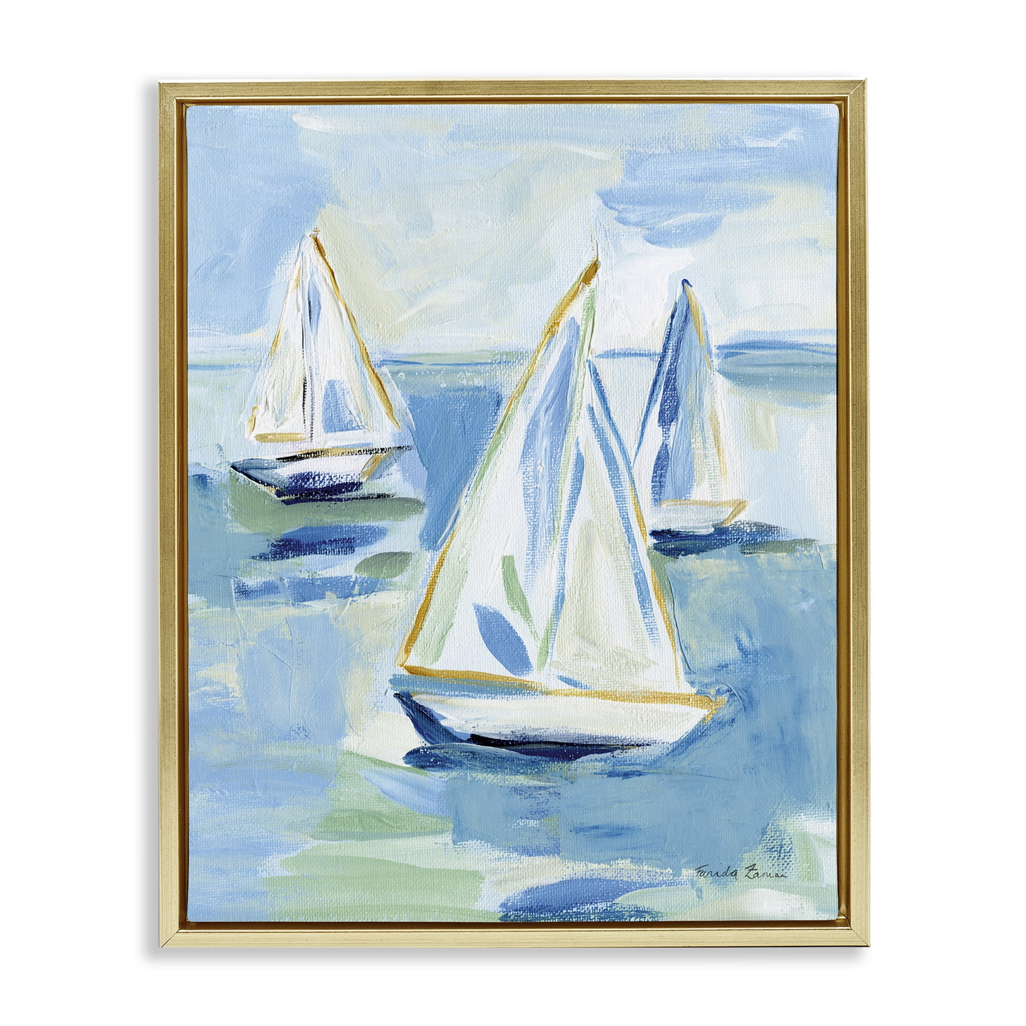Stupell Industries Setting Sail Fleet Transportation Painting Gold Floater Framed Canvas Art Print Wall Art, 17 x 21