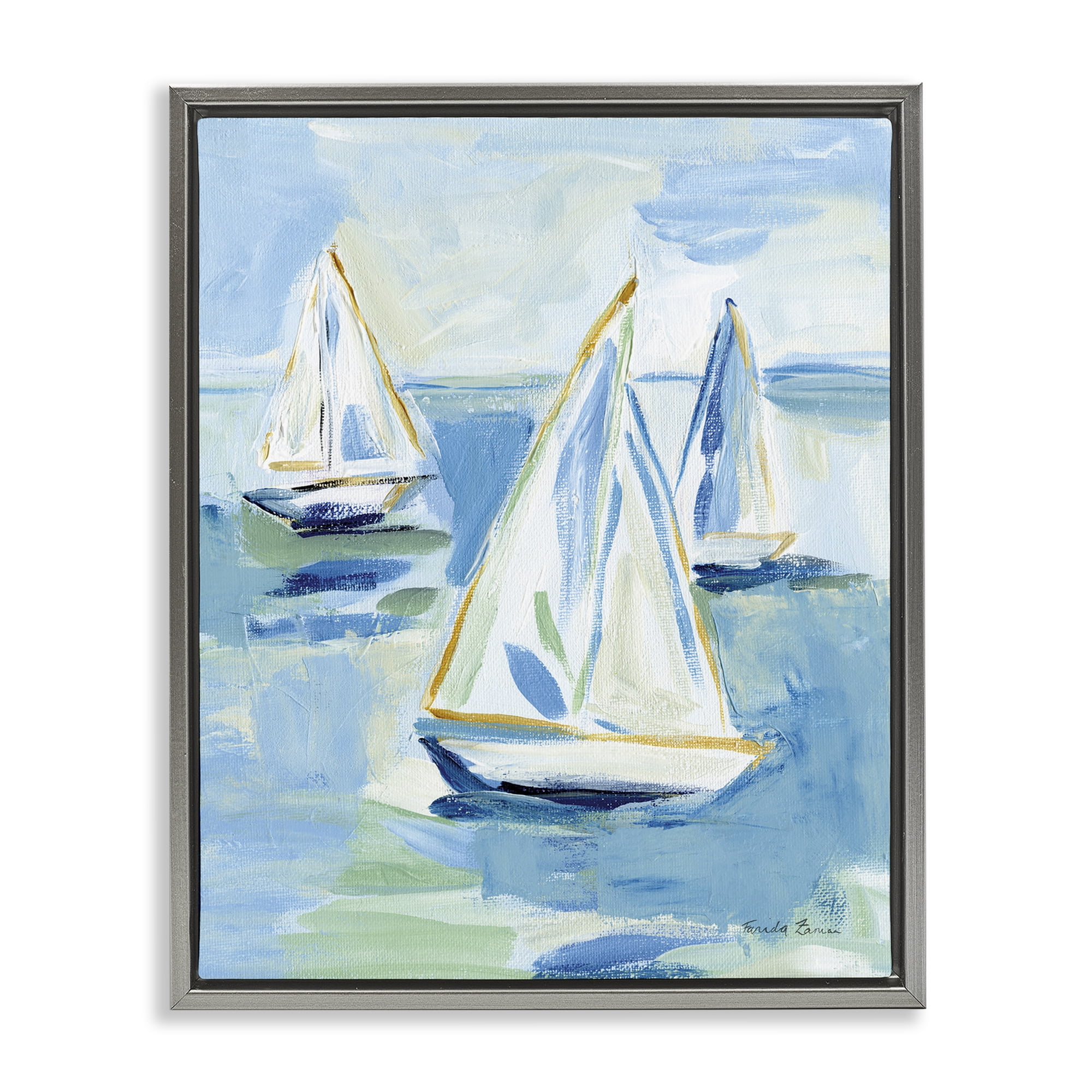 Stupell Industries Setting Sail Fleet Transportation Painting Gray Floater Framed Canvas Art Print Wall Art, 17 x 21