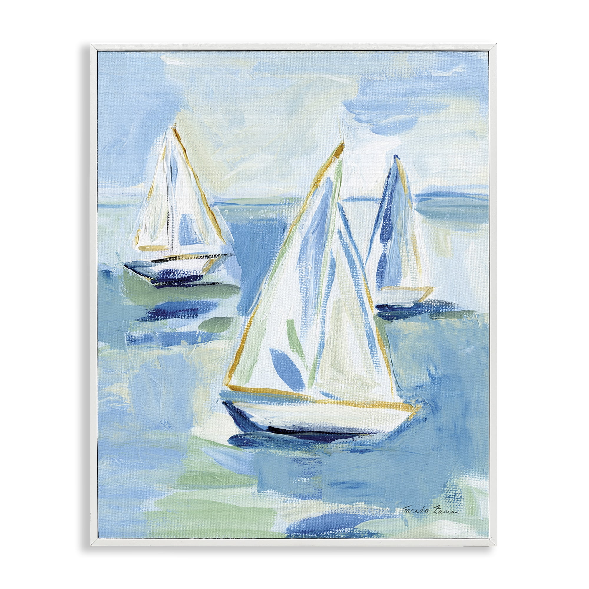 Stupell Industries Setting Sail Fleet Transportation Painting White Framed Art Print Wall Art, 16 x 20