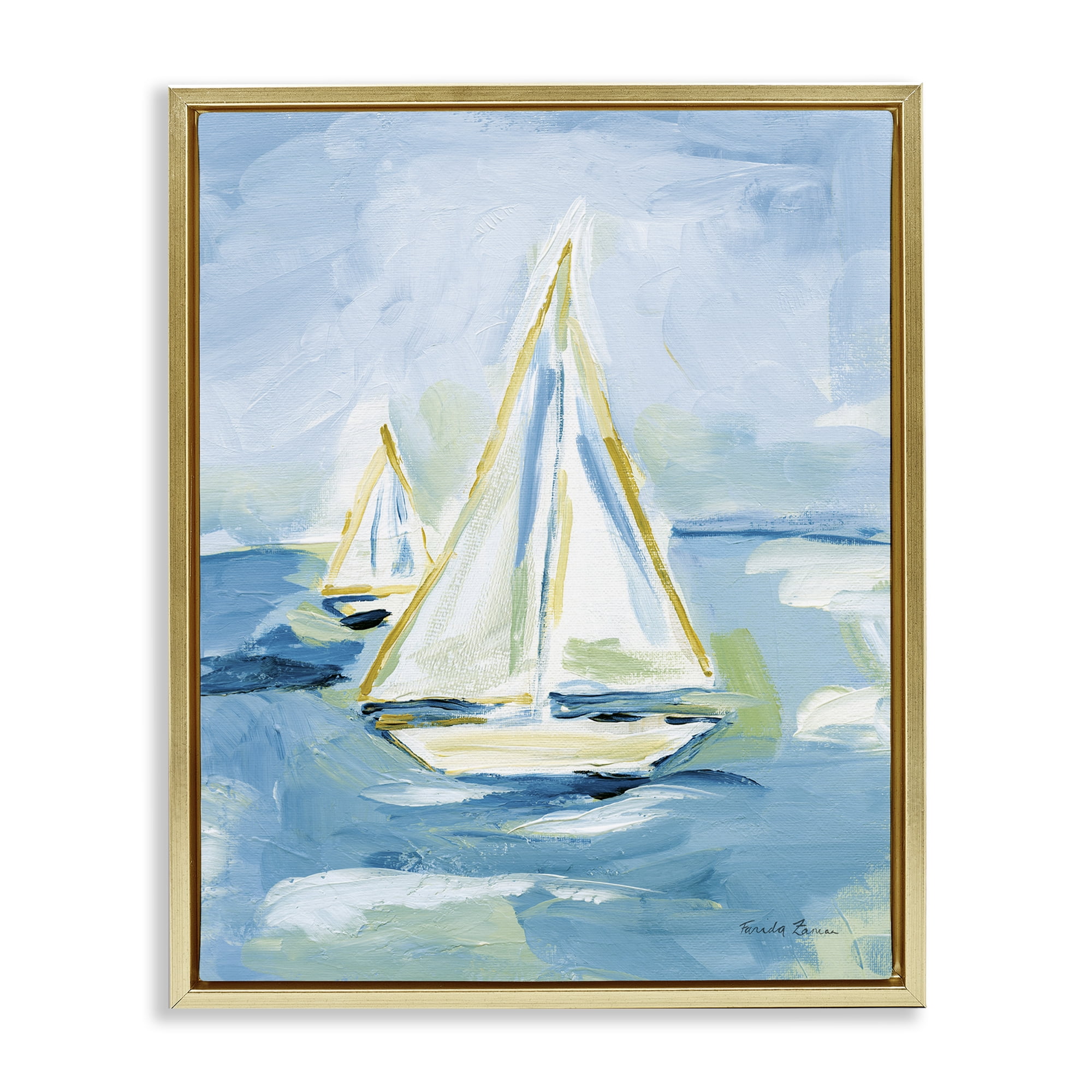 Stupell Industries Setting Sail on Sea Transportation Painting Gold Floater Framed Canvas Art Print Wall Art, 25 x 31