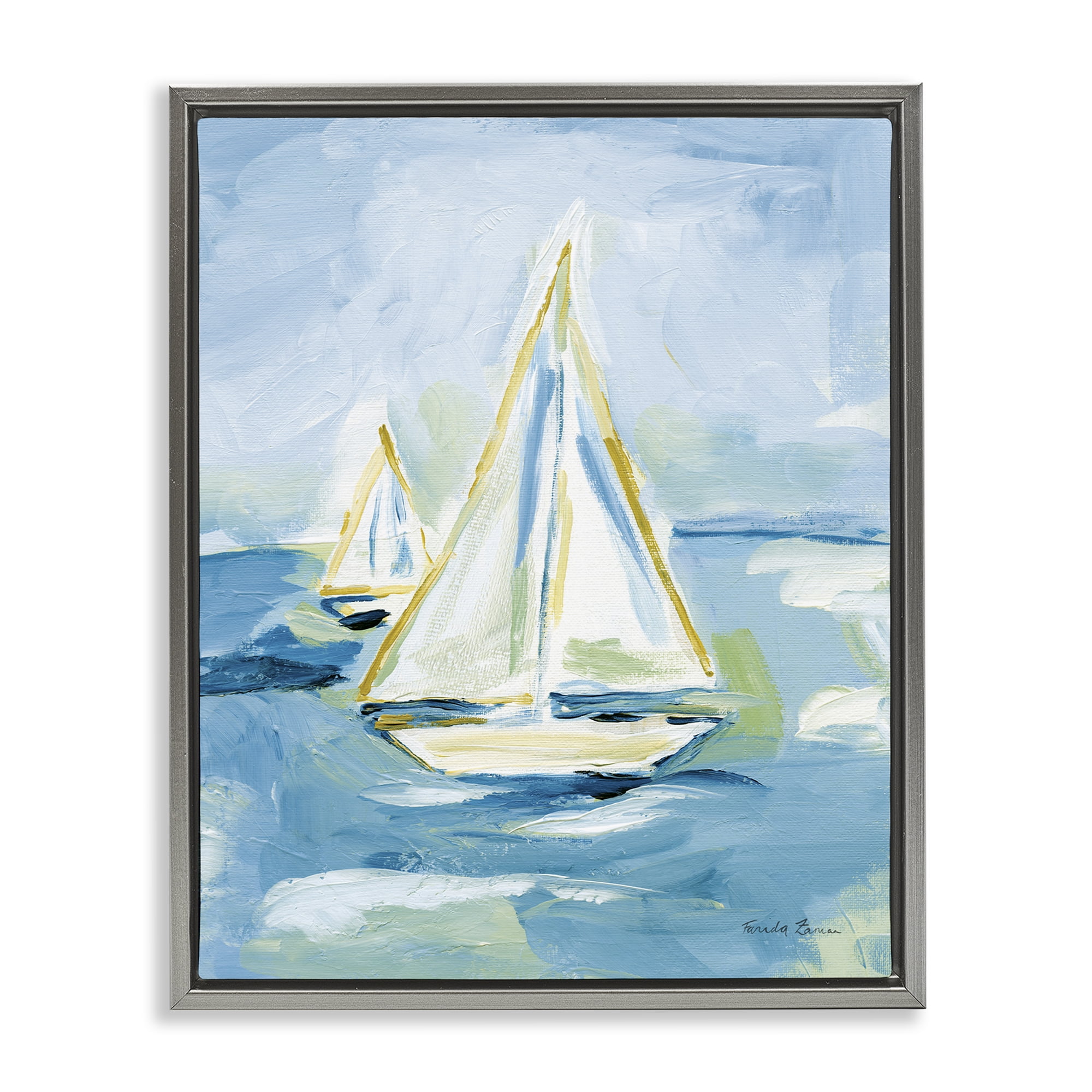 Stupell Industries Setting Sail on Sea Transportation Painting Gray Floater Framed Canvas Art Print Wall Art, 17 x 21