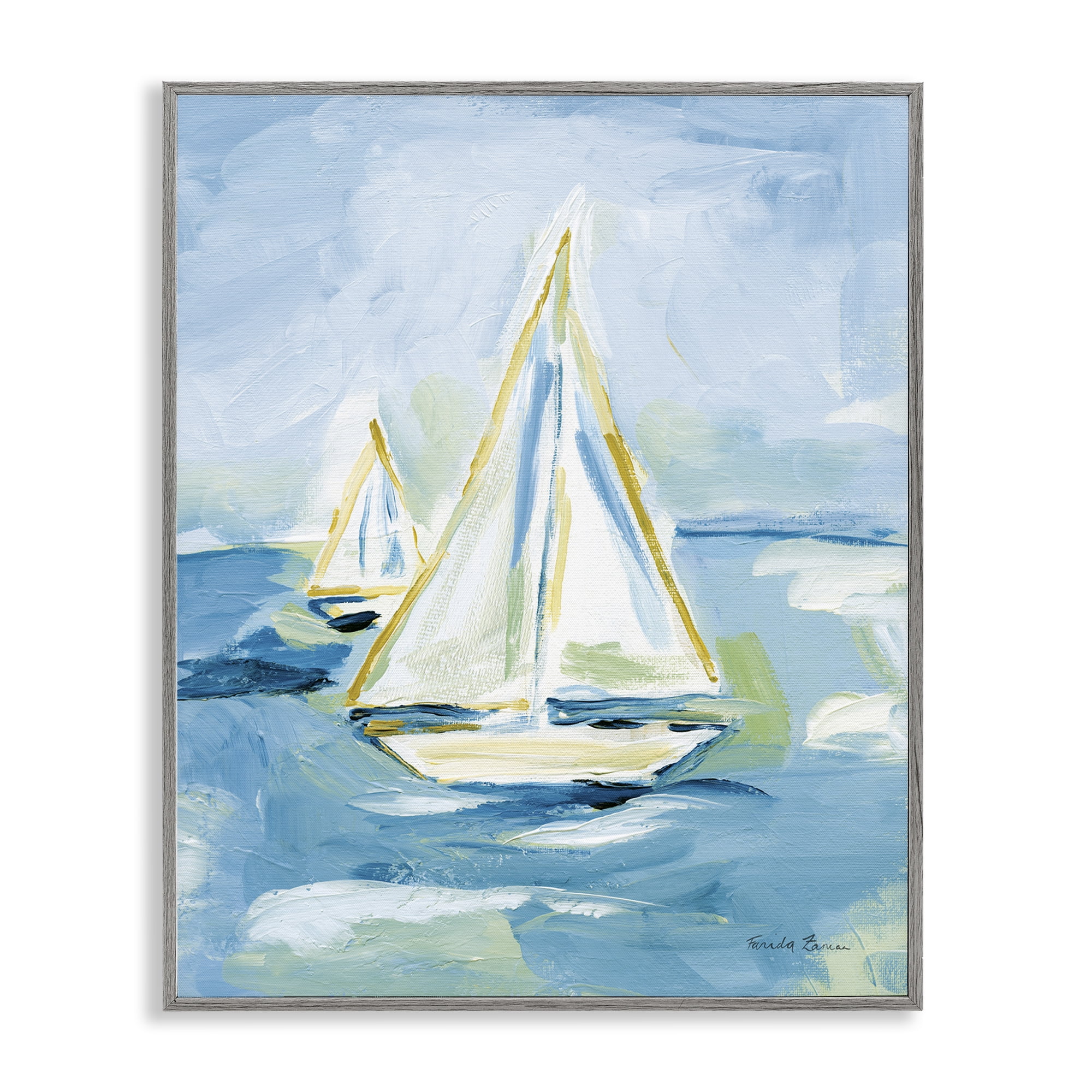 Stupell Industries Setting Sail on Sea Transportation Painting Gray Framed Art Print Wall Art, 16 x 20
