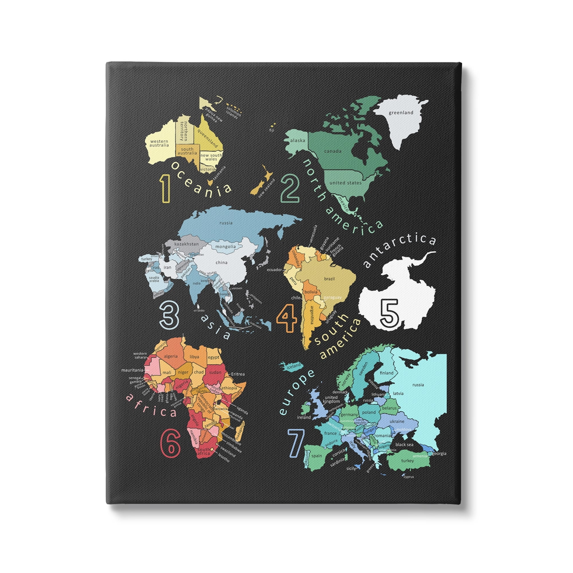 Stupell Industries Seven Continents Informative Diagram Map Detailed Countries Canvas Wall Art, 30 x 40, Design by Carla Daly