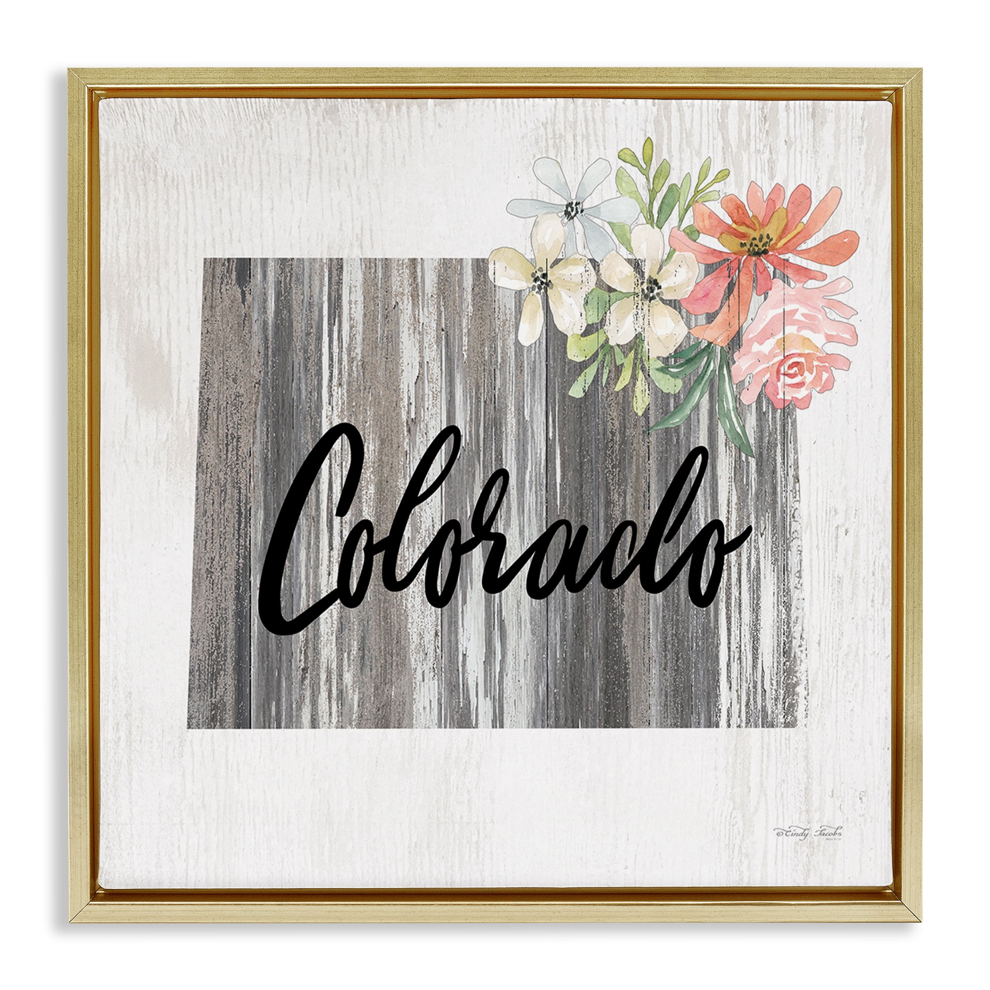 Stupell Industries Shabby Chic Colorado Botanical & Floral Painting Gold Floater Framed Canvas Art Print Wall Art, 25 x 25