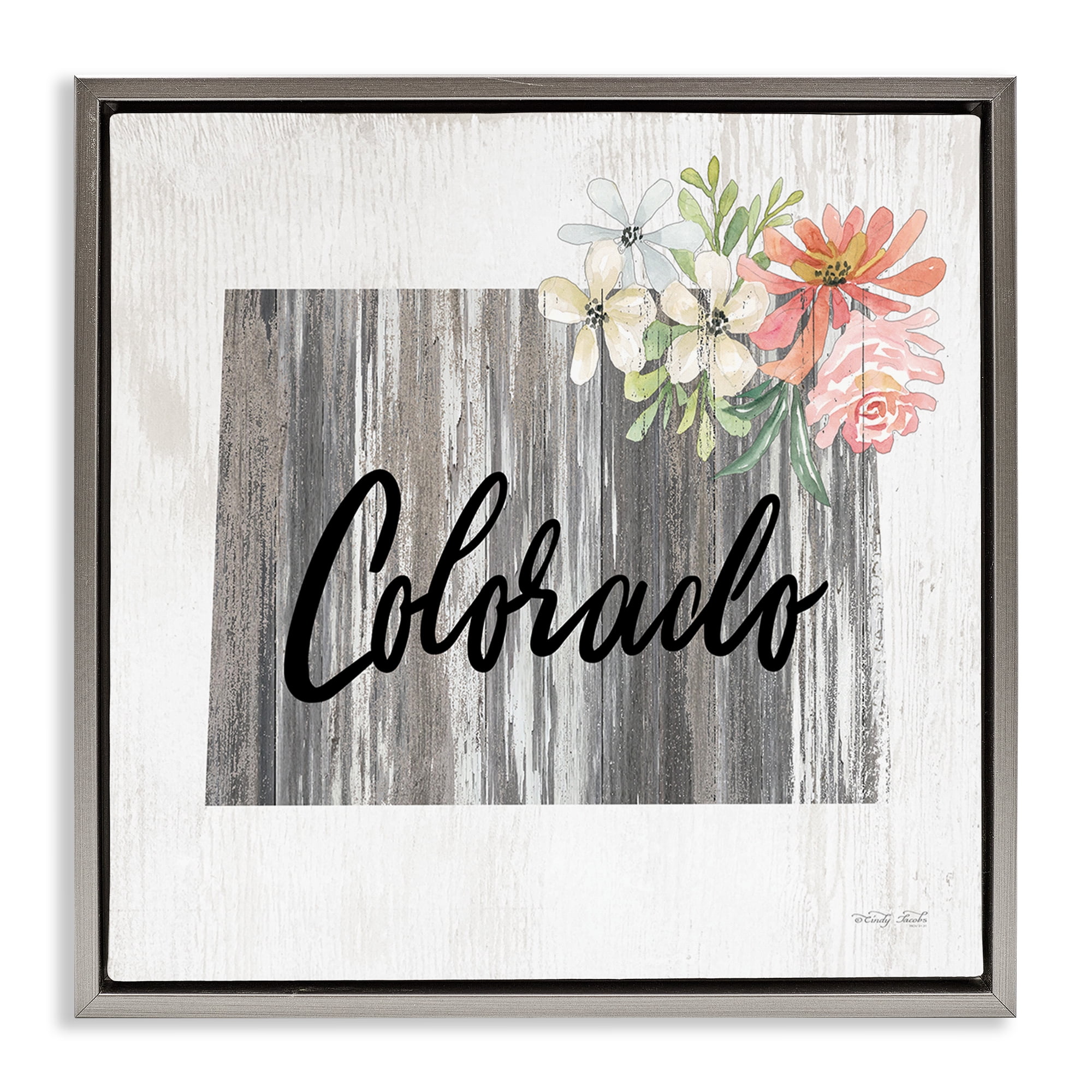 Stupell Industries Shabby Chic Colorado Botanical & Floral Painting Gray Floater Framed Canvas Art Print Wall Art, 18 x 18
